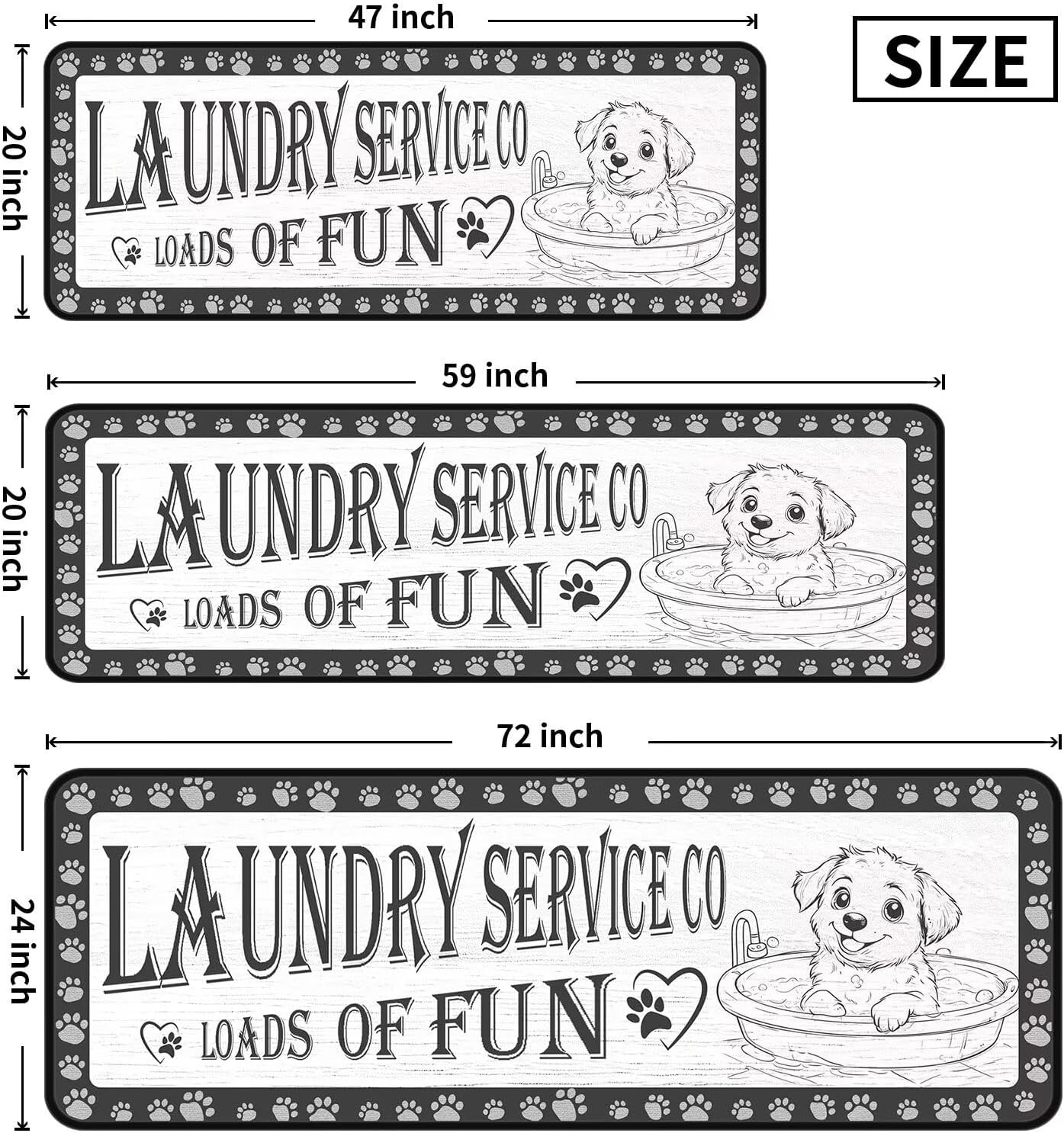 Dog Paw Laundry Room Rug Runner 20"x47" Gray, Non Slip Rubber Backing, Machine Washable Floor Mat for Laundry, Bathroom, Entryway, Mudroom