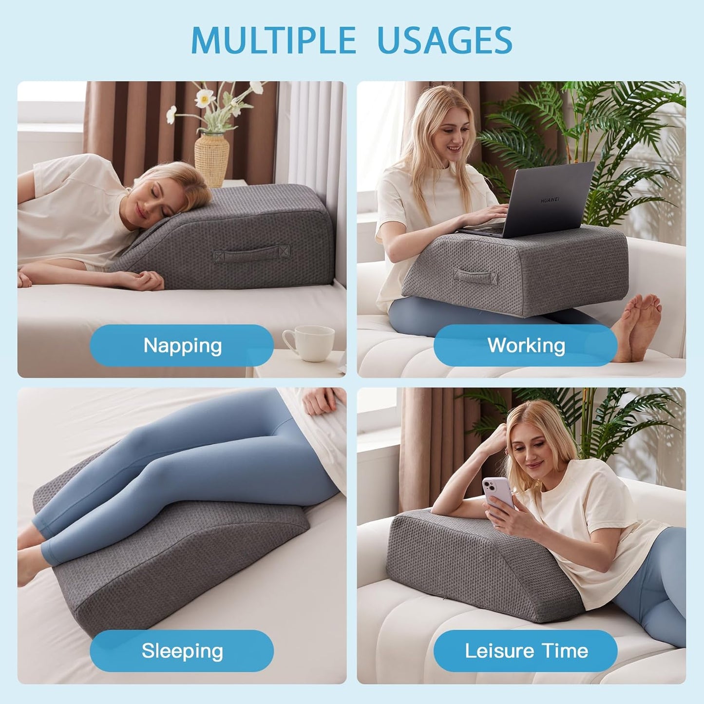 MEGCXIT Leg Pillow Elevation Blood Circulation, Leg Wedge for Elevation for Swelling, Leg Elevating Pillow for After Surgery, Memory Foam Foot Knee Pillow for Back Sleeping 23.6×16.8×8 Inch Dark Grey