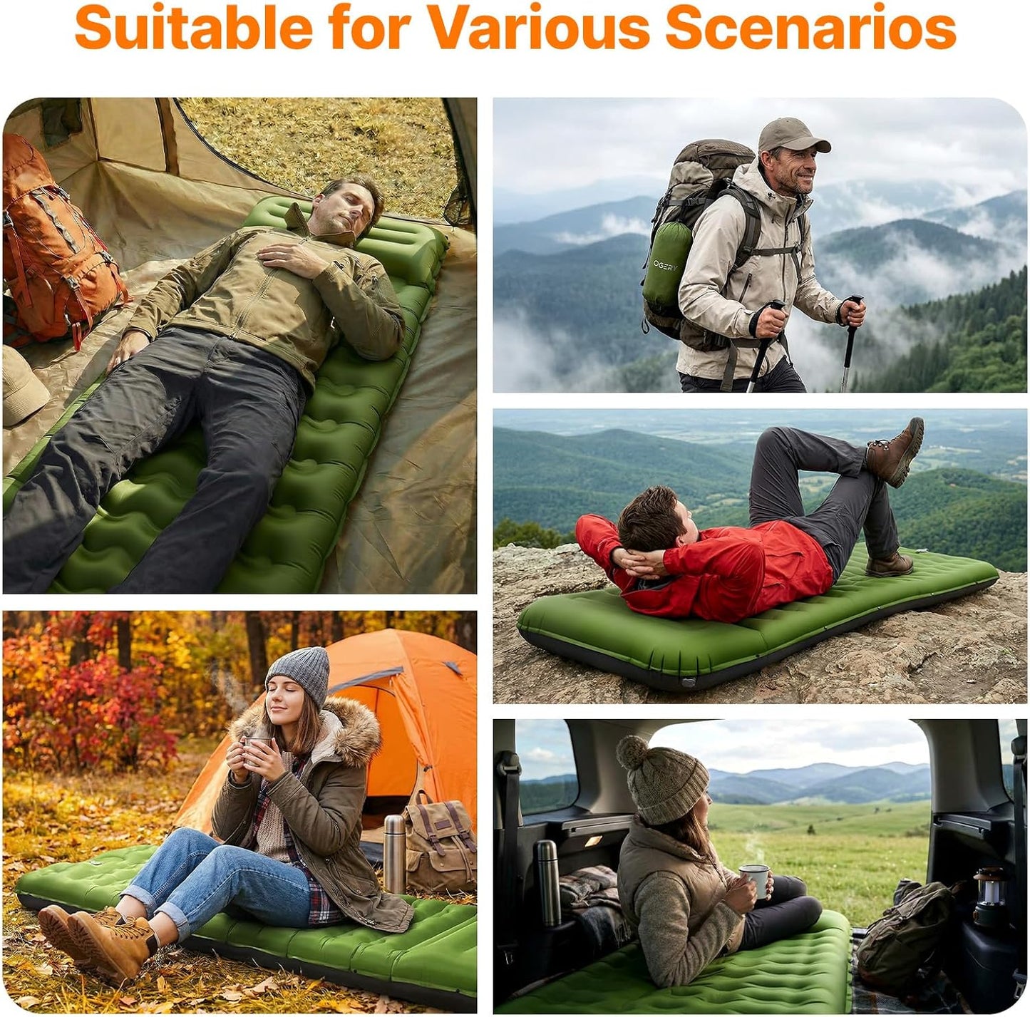 OGERY Sleeping Pad, Ultralight Inflatable Sleeping Pad for Camping with Pillow Built-in Foot Pump, 6" Extra-Thick Reinforced Camping Mattress for Hiking, Backpacking,Tent
