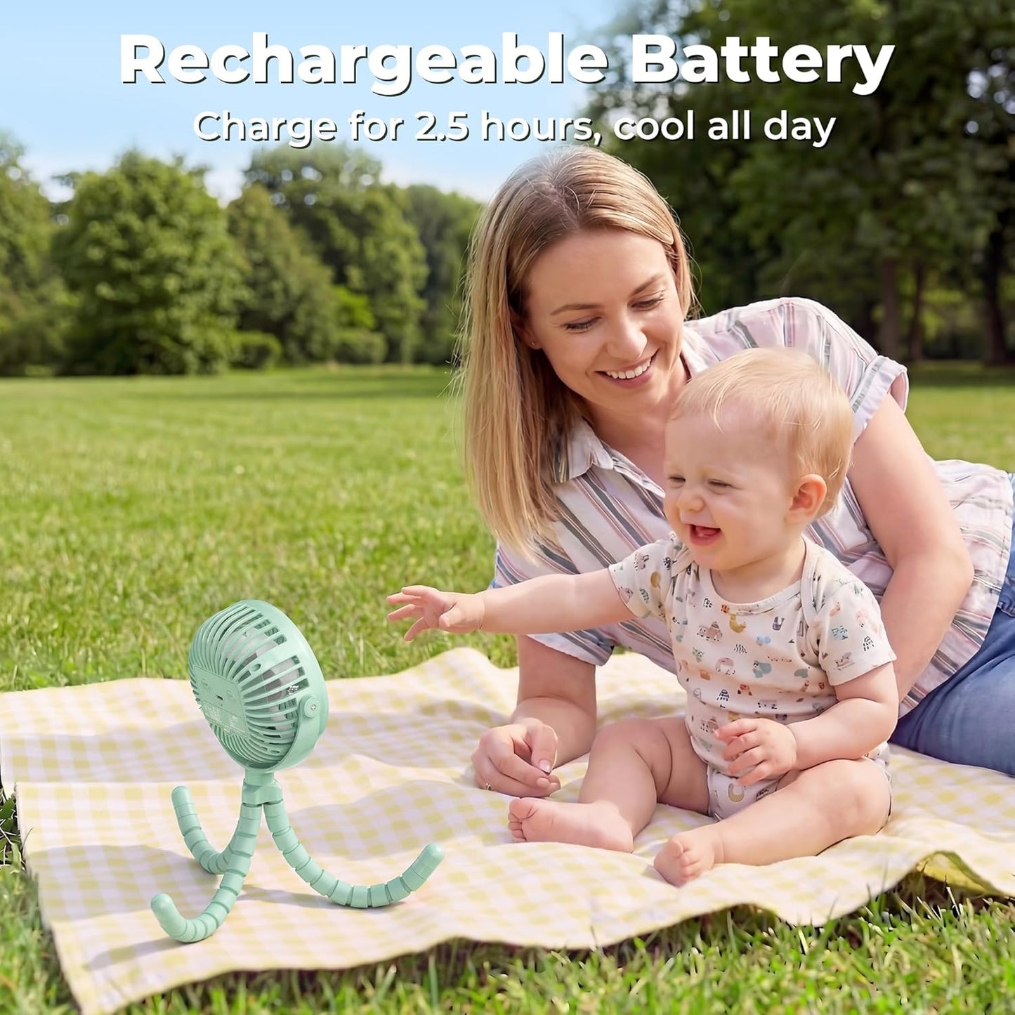 AMACOOL Battery Operated Stroller Fan, Baby Travel Essentials for Beach Disney, Newborn Boy & Girl Showers Gifts Registry Search, Rechargeable Clip On Fan for Car Seat Wagon Crib Bike Treadmill