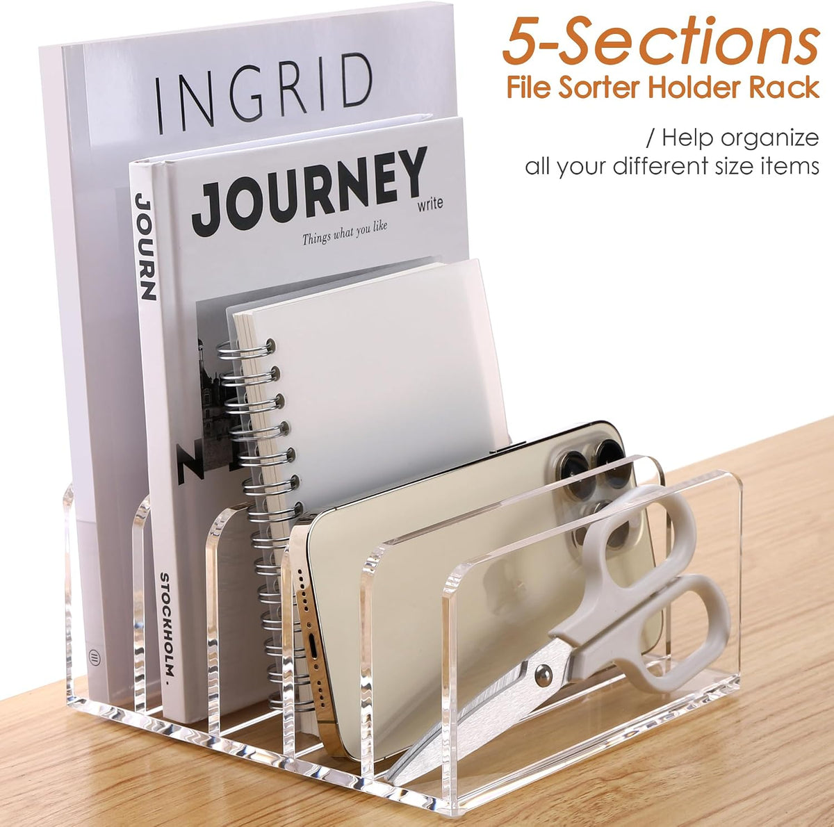 SANRUI Acrylic Mail Holder, 5-Slot Vertical Letter Sorter, Clear