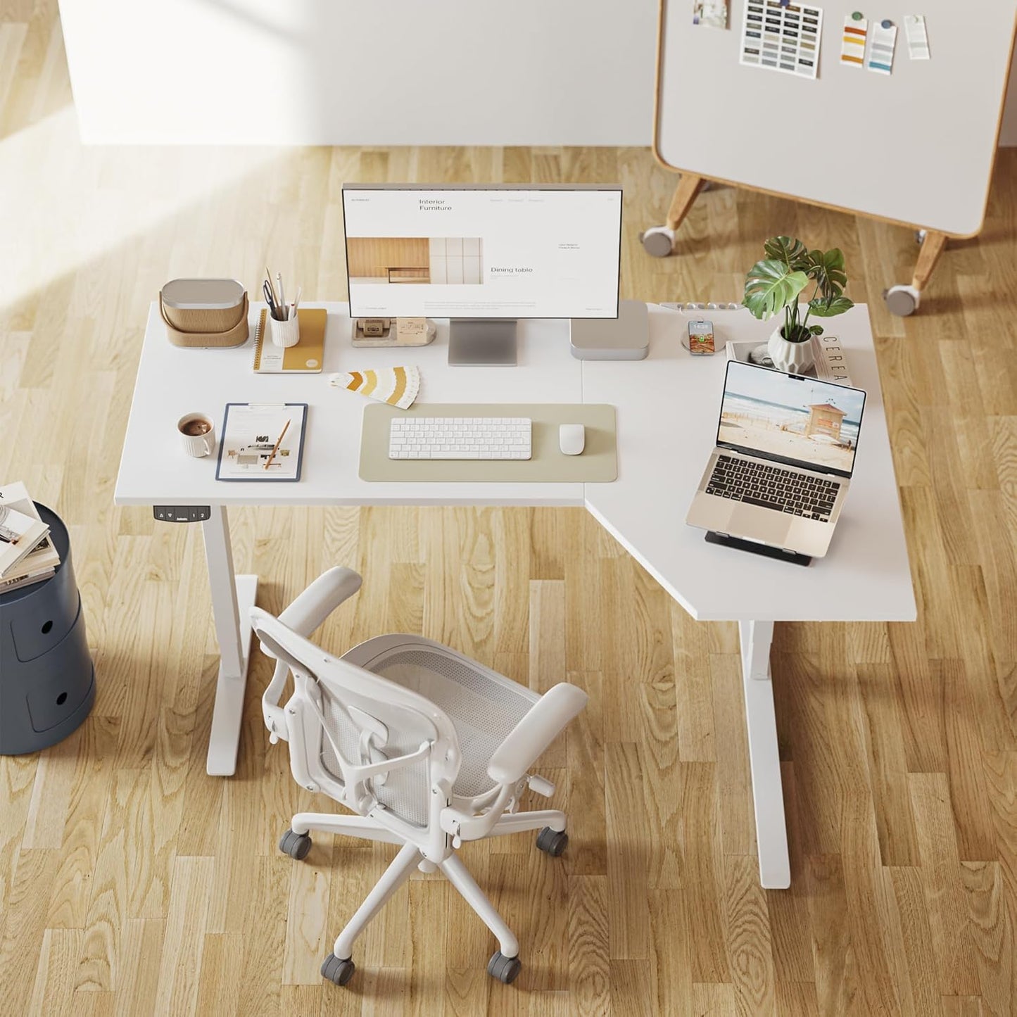 Agilestic Electric Standing Desk, Height Adjustable Desk, 55 x 32 Inch Sit Stand up for Work Office Home, L Shaped Ergonomic Rising Computer Table with Memory Preset, White