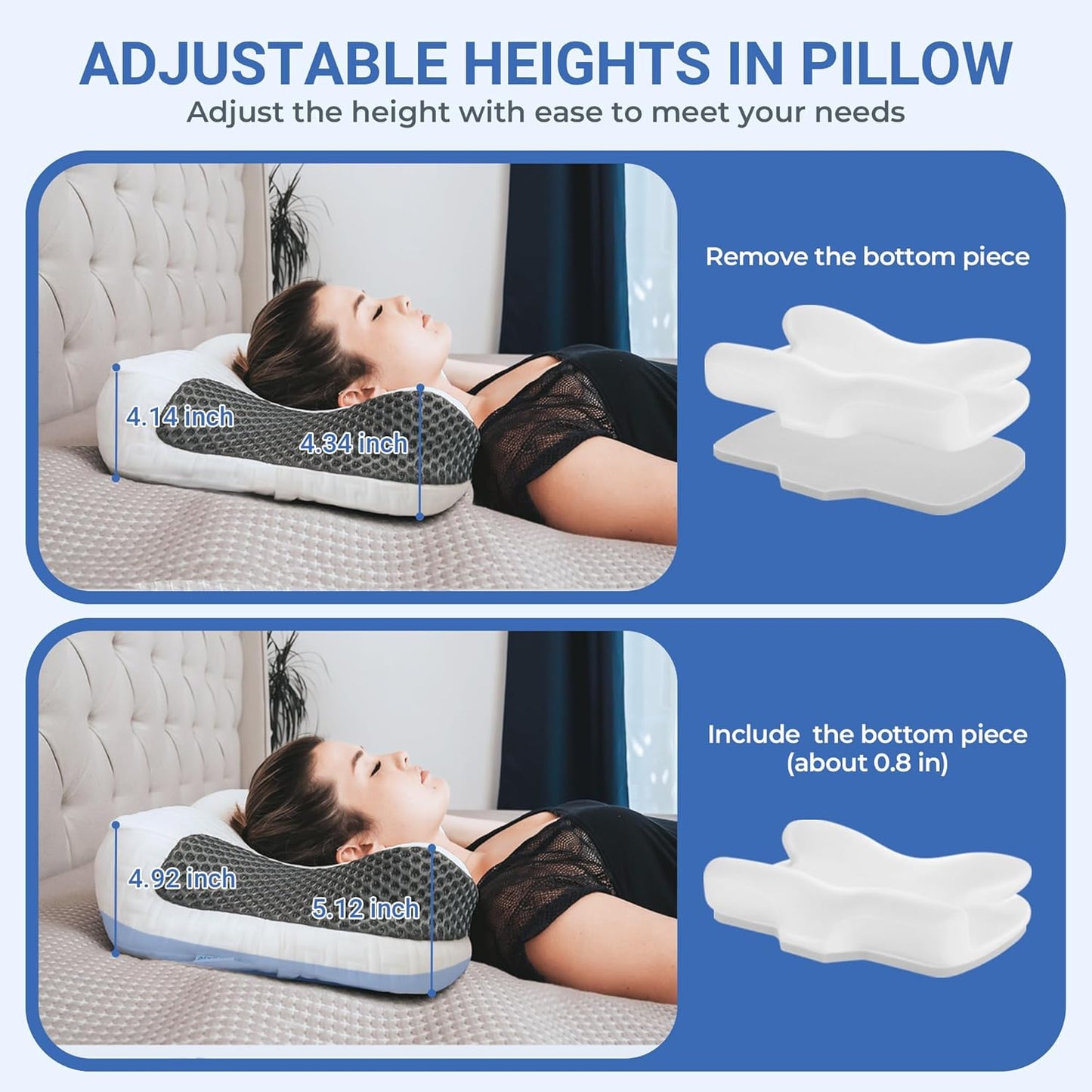 Elviros CPAP Pillow for Sleeping, HSA/FSA Ergonomic Adjustable Height Neck Support Memory Foam Bed Pillow for CPAP Users with Sleep Apnea, Suitable for Side and Back Sleepers