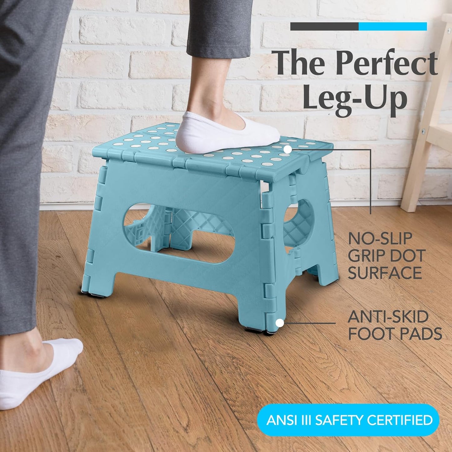 Handy Laundry Folding Step Stool 9 Inch – Sturdy Plastic Foldable Step Stool for Adults & Kids, 300 lb Capacity, Non-Slip, Lightweight, Portable with Handle for Kitchen, Bathroom, Bedroom – Teal