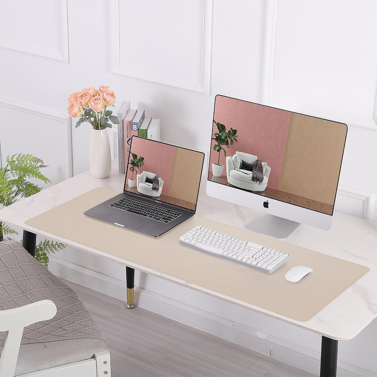 AFIING Cork Desk Mat 55" x 17", Dual-Sided Natural Cork & PU Leather Desk Pad, Non-Slip Waterproof Large Mouse Pad for Office, Home & Gaming (Beige)