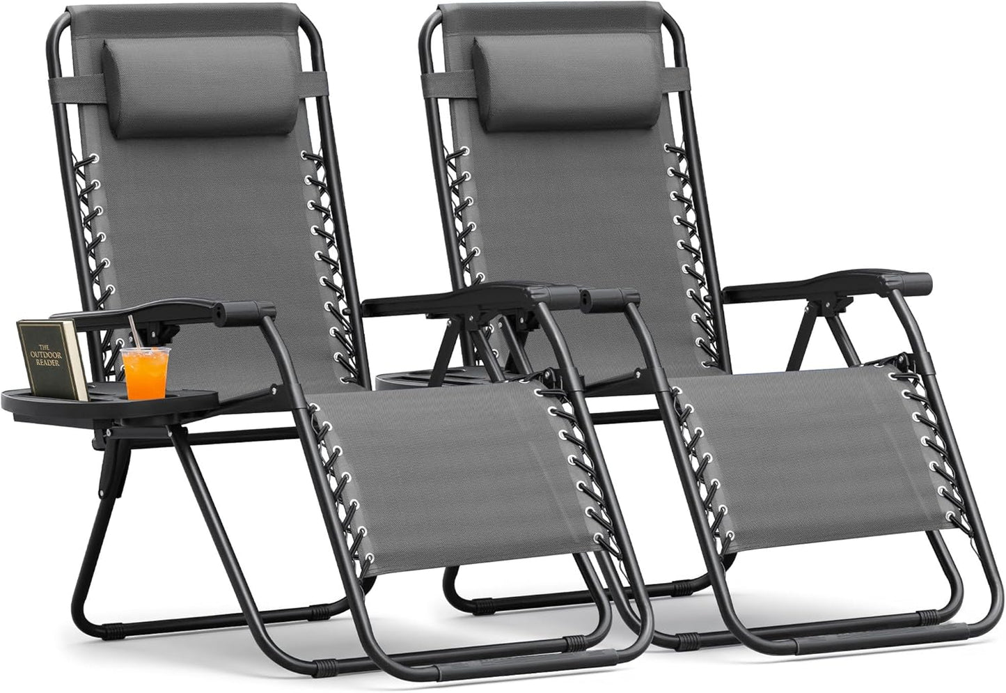 Homall Zero Gravity Chair - Patio Folding Lawn Lounge Chairs Outdoor Gravity Reclining Lounge Chair with Pillows for Poolside Backyard and Beach Set of 2 (Gray)