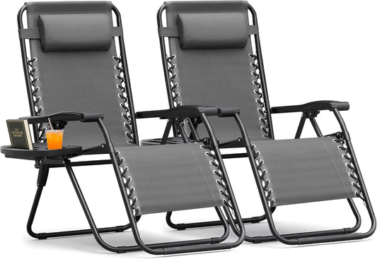 Homall Zero Gravity Chair - Patio Folding Lawn Lounge Chairs Outdoor Gravity Reclining Lounge Chair with Pillows for Poolside Backyard and Beach Set of 2 (Gray)