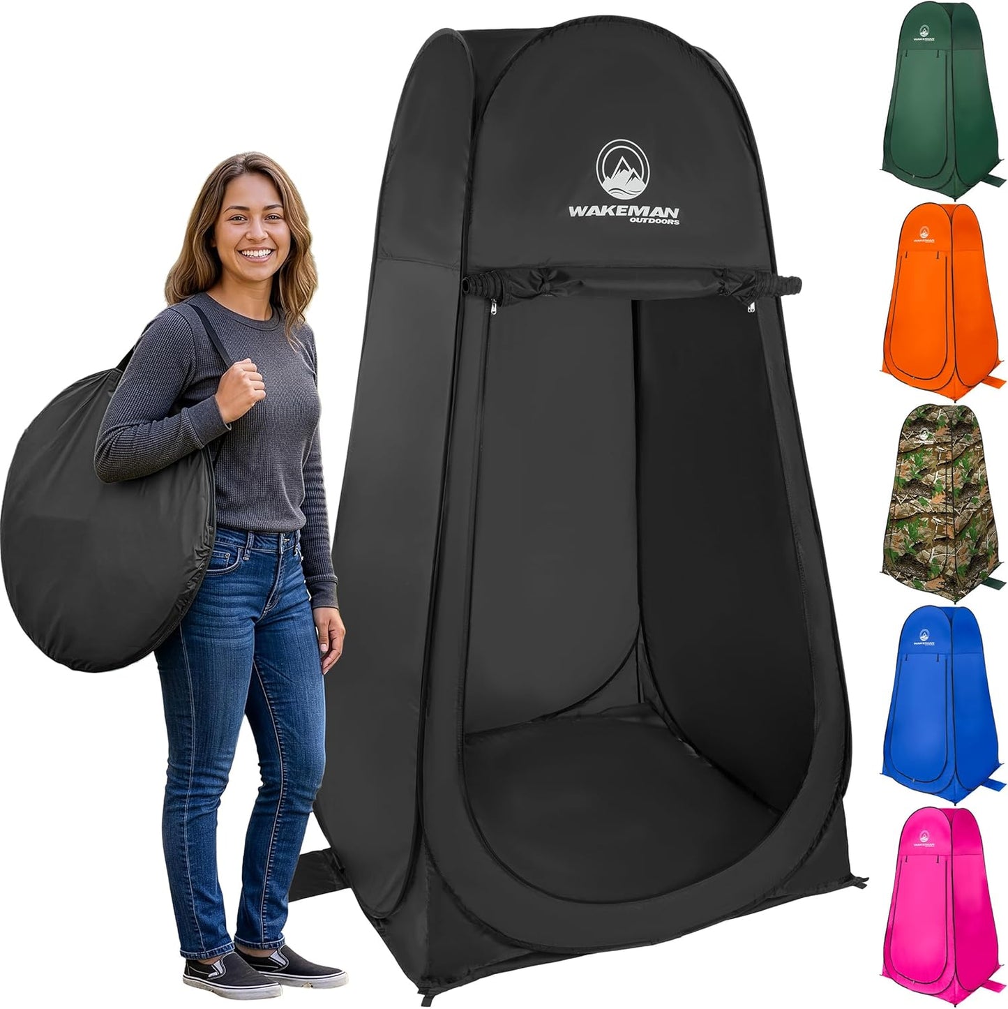 Wakeman Pop Up Changing Tent, 3.3 x 3.3 x 6.2ft, Camping Shower Tent for Portable Toilet Stall or Dressing Room with Carry Bag for Camping, Beach, or Tailgate, Polyester