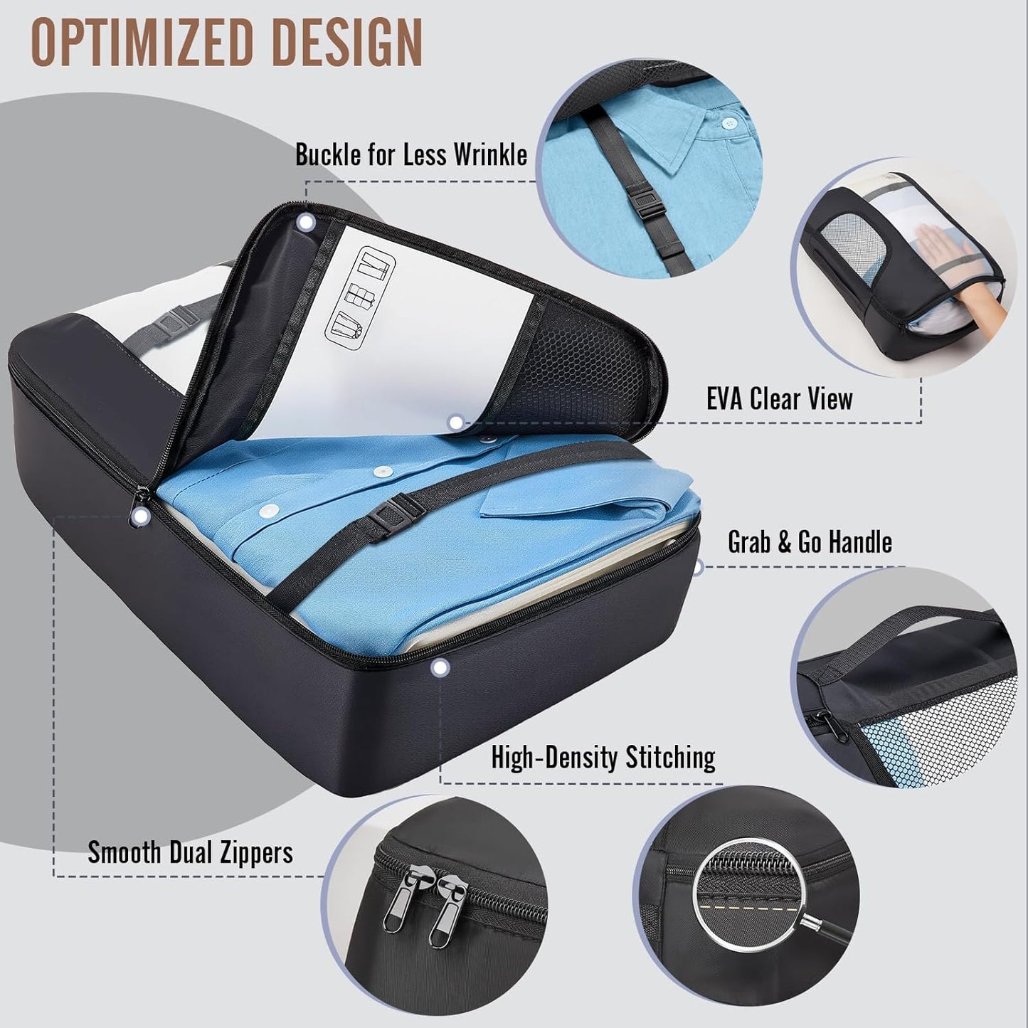 Veken 10 Set/8 Set Packing Cubes for Travel Essentials,Anti-Wrinkle Buckled Suitcase Organizer for Shoe & Toiletry Bag,Carry On Luggage Bag for Airplane & College Dorm Room Accessories,Women Men Gifts