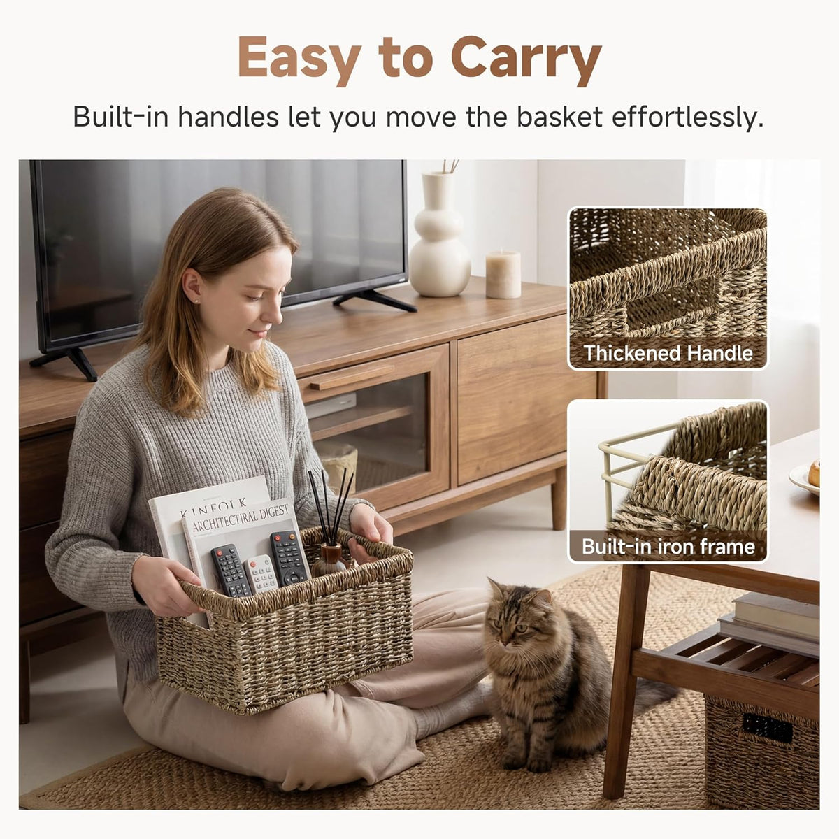 StorageWorks Wicker Baskets for Storage, Seagrass Storage Baskets, 2-Pack