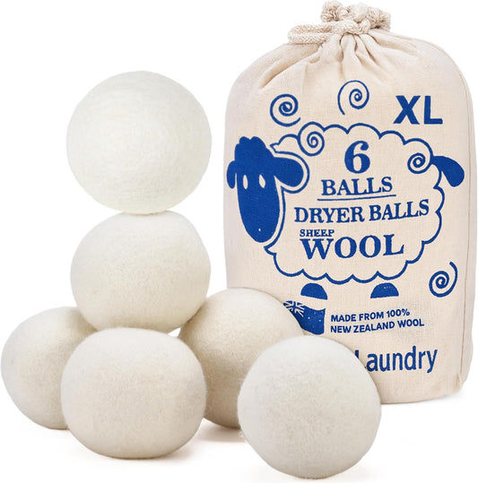 Handy Laundry Wool Dryer Balls - Natural Fabric Softener, Reusable, Reduces Clothing Wrinkles and Saves Drying Time, Better Alternative to Plastic Balls and Liquid Softener (Pack of 6)