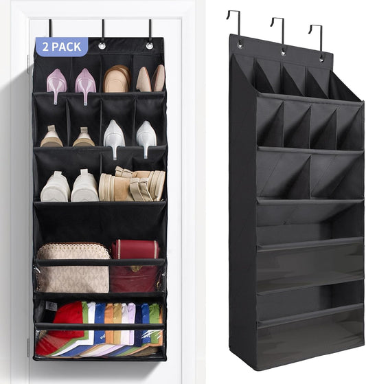 2 Pack Over the Door Shoe Organizers, Hanging Shoe Organizers Large Pockets