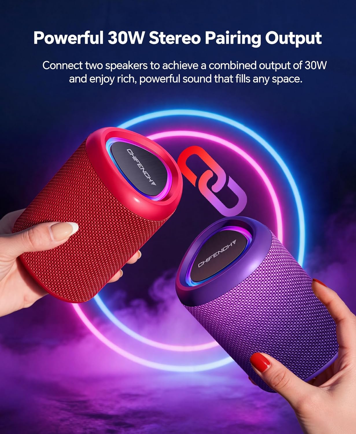 Portable Bluetooth Speaker Beach Essentials: Powerful Crystal Clear Sound/Dynamic Light/IPX5 Waterproof/All Day Playtime/Wireless BT 5.3/TWS Paring, Dad Gifts, Outdoor|Travel|Camping|Pool Accessories