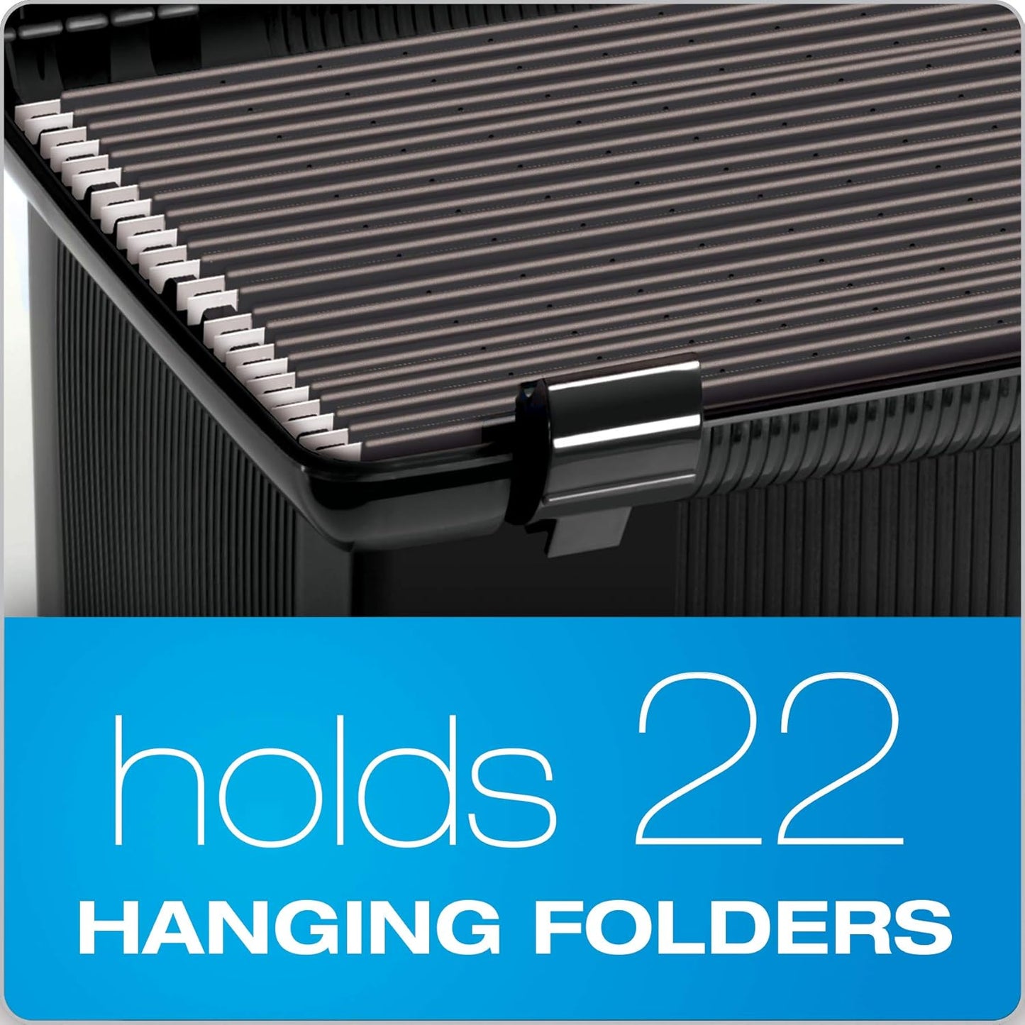 Pendaflex Portable File Box with File Rails, Simple Document Storage, File Bin for Home and Office, Hinged Lid with Double Latch Closure, Black, 3 Black Letter Size Hanging Folders Included (41742AMZ)