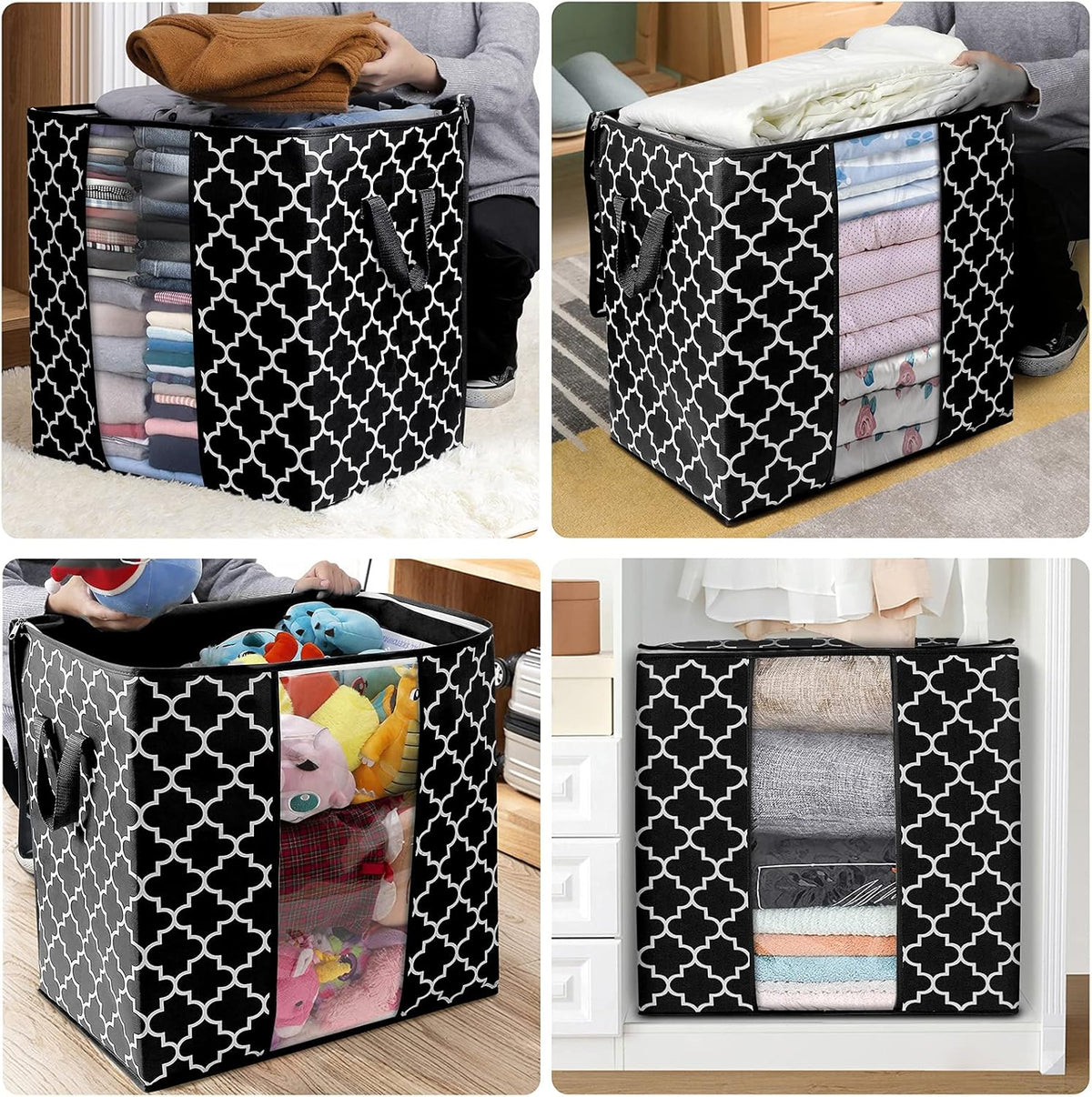 WISELIFE Storage Bags [3 Pack/100L] Large Blanket Clothes Organization and Storage Containers for Comforters,Bedding, Foldable Organizer with Reinforced Handle, Clear Window, Sturdy Zippers,Black