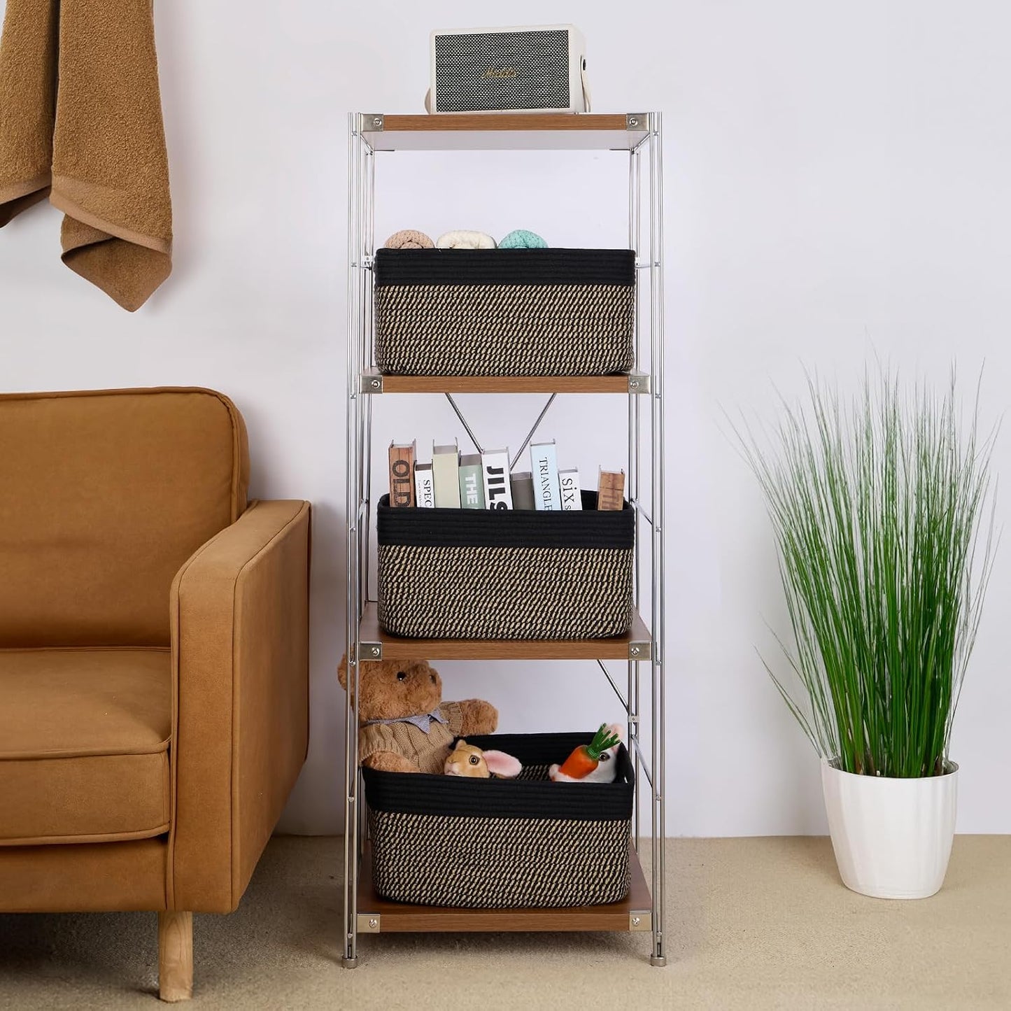 MiniArk Large Storage Baskets for Shelves, 17 x 13 x 7.5” Closet Organizers Bins for Clothes Blanket Towels, Baby Nursery, Toy Baskets Box, Woven Rope Baskets, 2 Packs Woven Brown