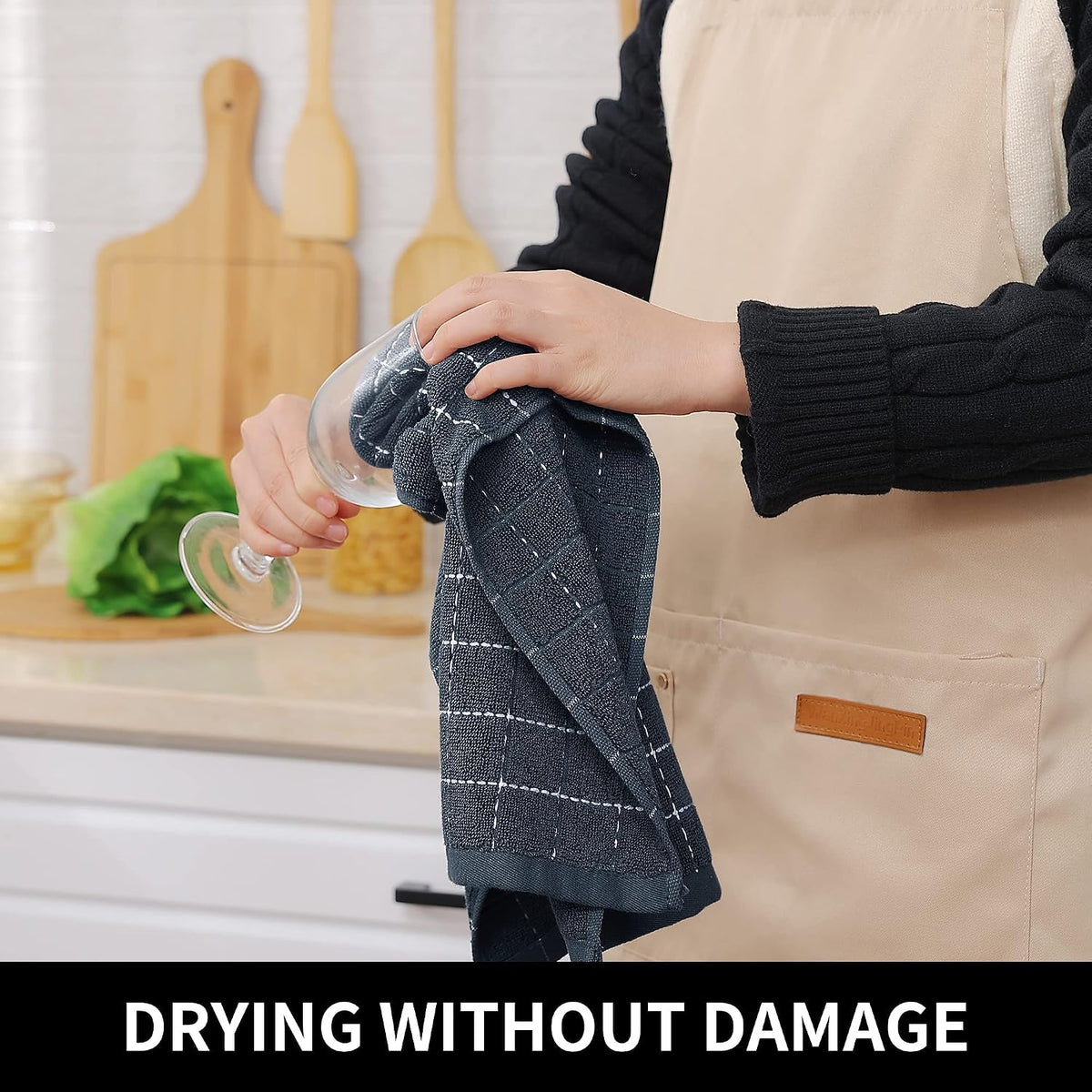 Homaxy 100% Cotton Terry Kitchen Towels, 6 Pack, Dark Grey