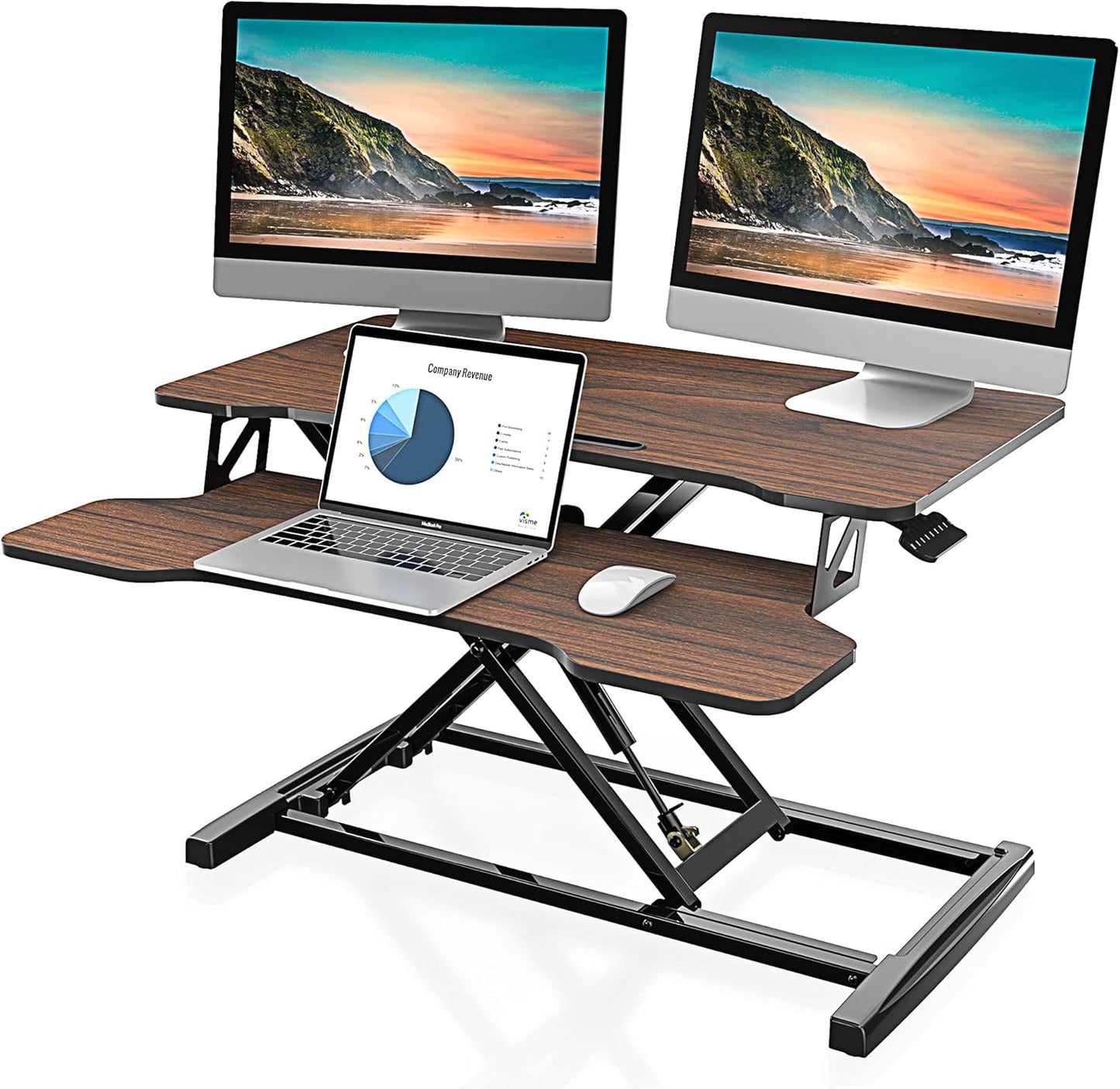FITUEYES Height Adjustable Standing Desk 32” Wide Sit to Stand Converter Stand Up Desk Tabletop Workstation for Laptops Dual Monitor Riser White SD308003WW