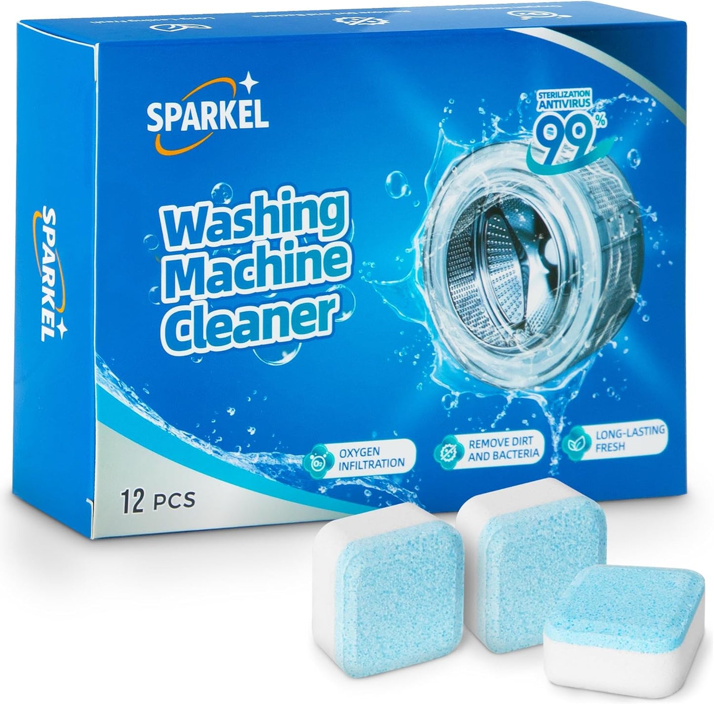 Washing Machine Cleaner Descaler Tablets 12 Pack (1 Year Supply) - Deep Cleaner for HE Front Load & Top Load Washers | Washing Machine Cleaning Tablets
