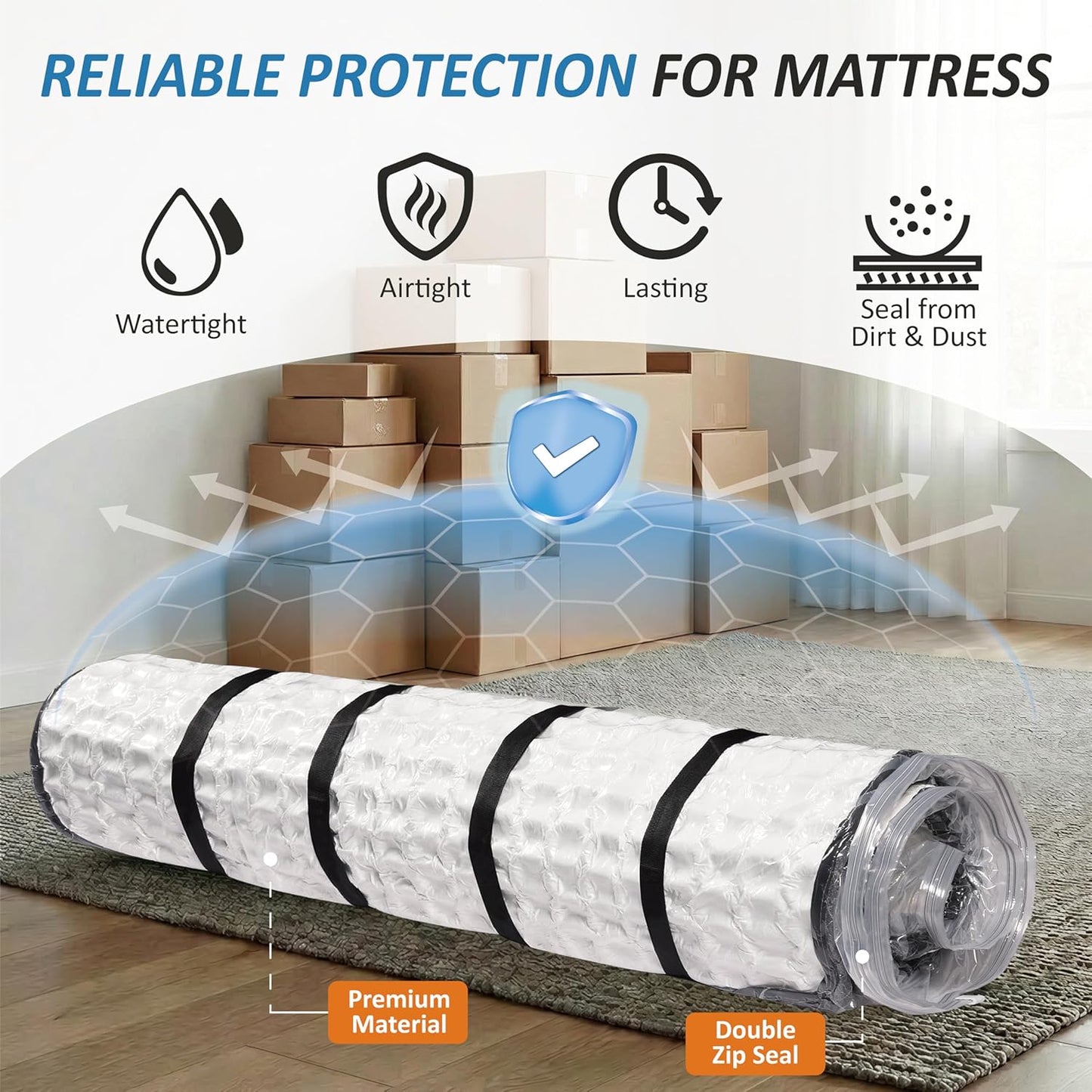 Storage Logic Foam Mattress Vacuum Bag with 4 Adjustable Packing Straps for Moving, Storage, Shipping, Vacuum Seal Mattress Bag with Packaging Straps (Queen/Full/Full-XL)