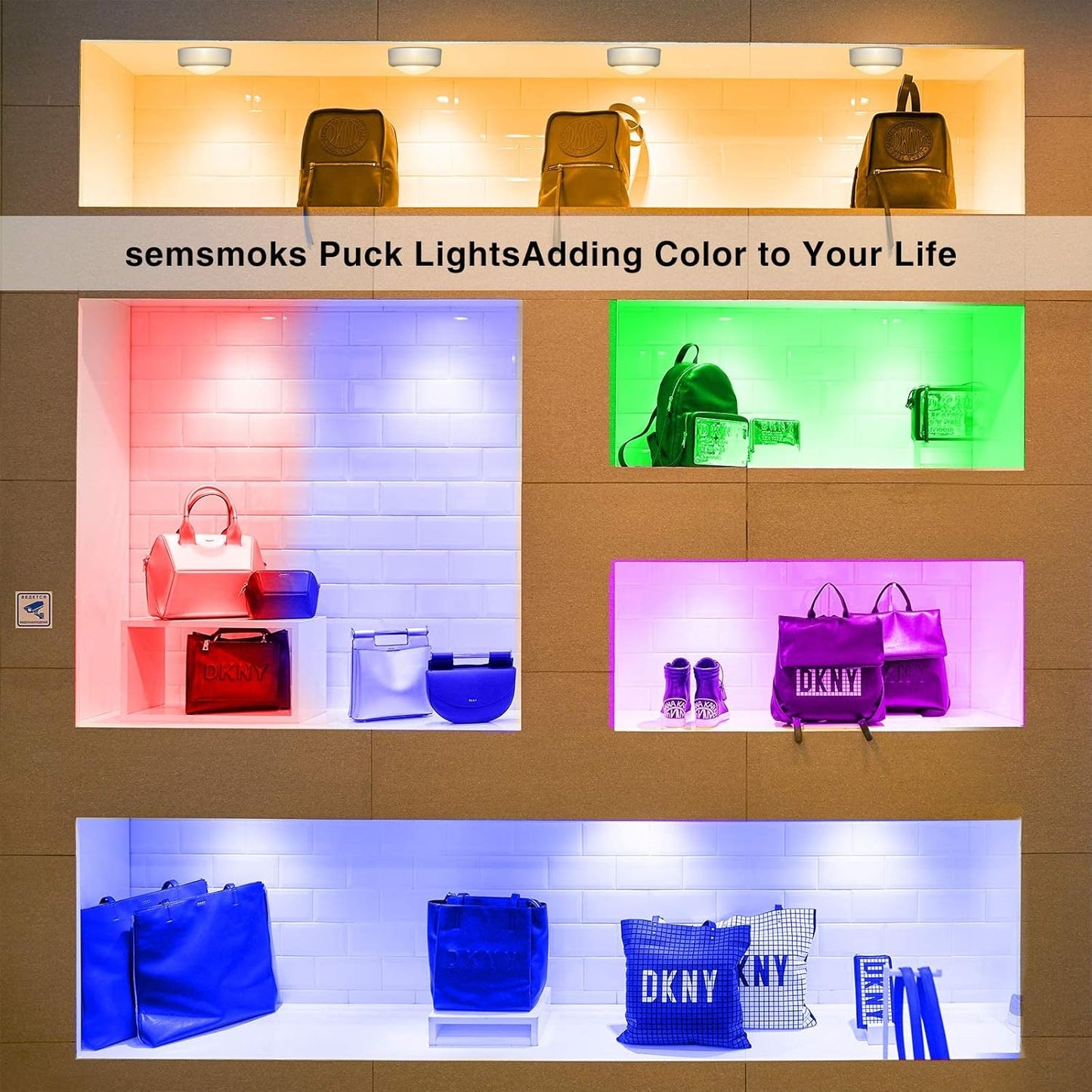 SEMSMOKS LED Puck Lights with Remote, Battery Operated -6 Pack | 13 Color RGB, Wireless Push Light, Under Cabinet, Battery Powered Puck Lights, 3M Stick On, For Bedroom Closet Cabinet