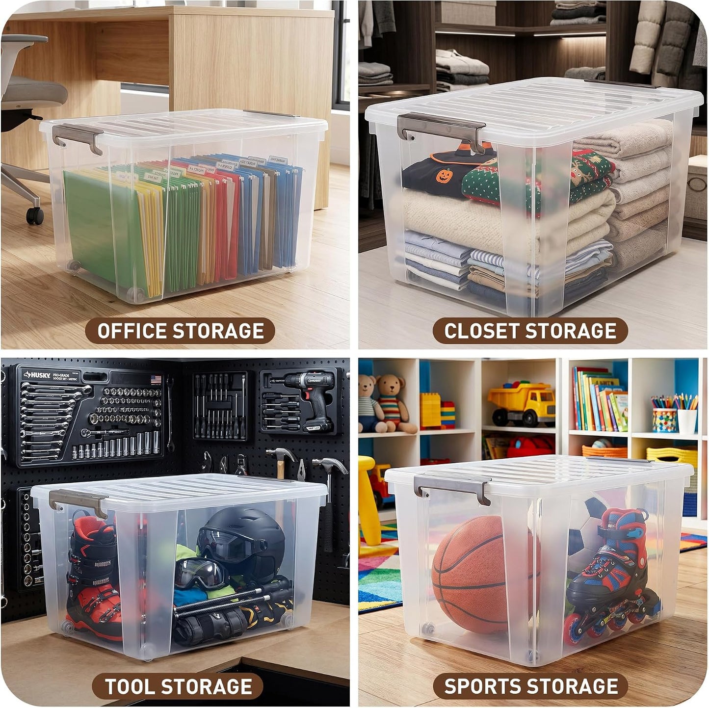 Citylife 6 Packs 69 QT Plastic Storage Bins with Lids Large Stackable Storage Containers for Organizing Clear Storage Box for Garage, Closet, Kitchen