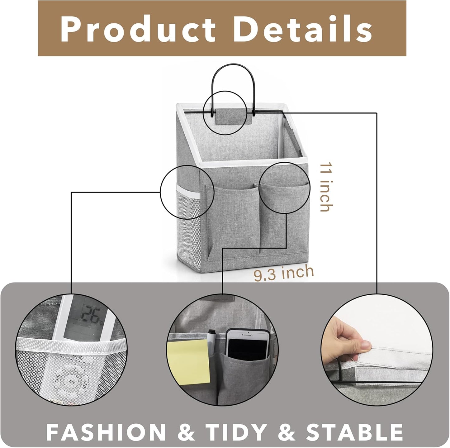 Kanrichu 2pcs Wall Hanging Storage Bag, Wall Hanging Baskets for Organizing as Over the Door Organizer, Wall File Organizer, Rv Storage and Organization. For Bedroom, Office, Camper (Gray-Upgraded)