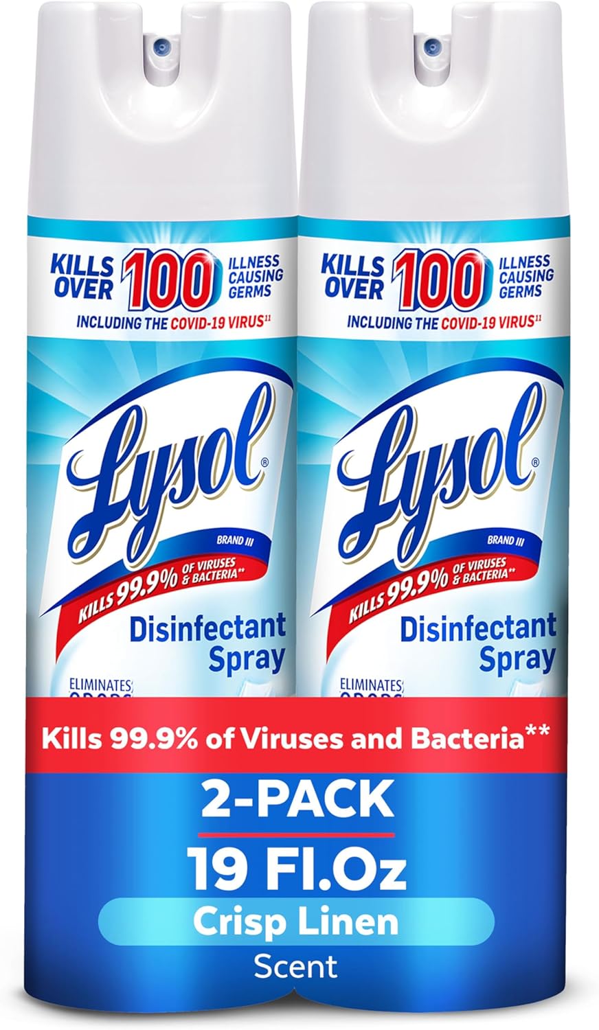 Lysol Disinfectant Spray, Household Cleaning Supplies, Disinfecting Multi-Purpose Room Spray, Antibacterial Sanitizer, Deodorizer, Kills Hantavirus, Crisp Linen, 19 Fl Oz (Pack of 2)