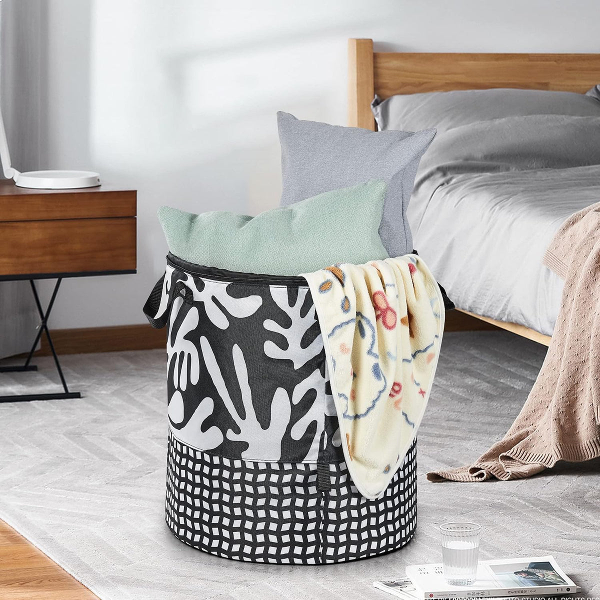 JOMOLA Large Collapsible Laundry Basket 90L Fabric Foldable Laundry Hamper Extendable Dirty Clothes Laundry Bag with Handles for Family College Dorm Storage Organizer (Black)
