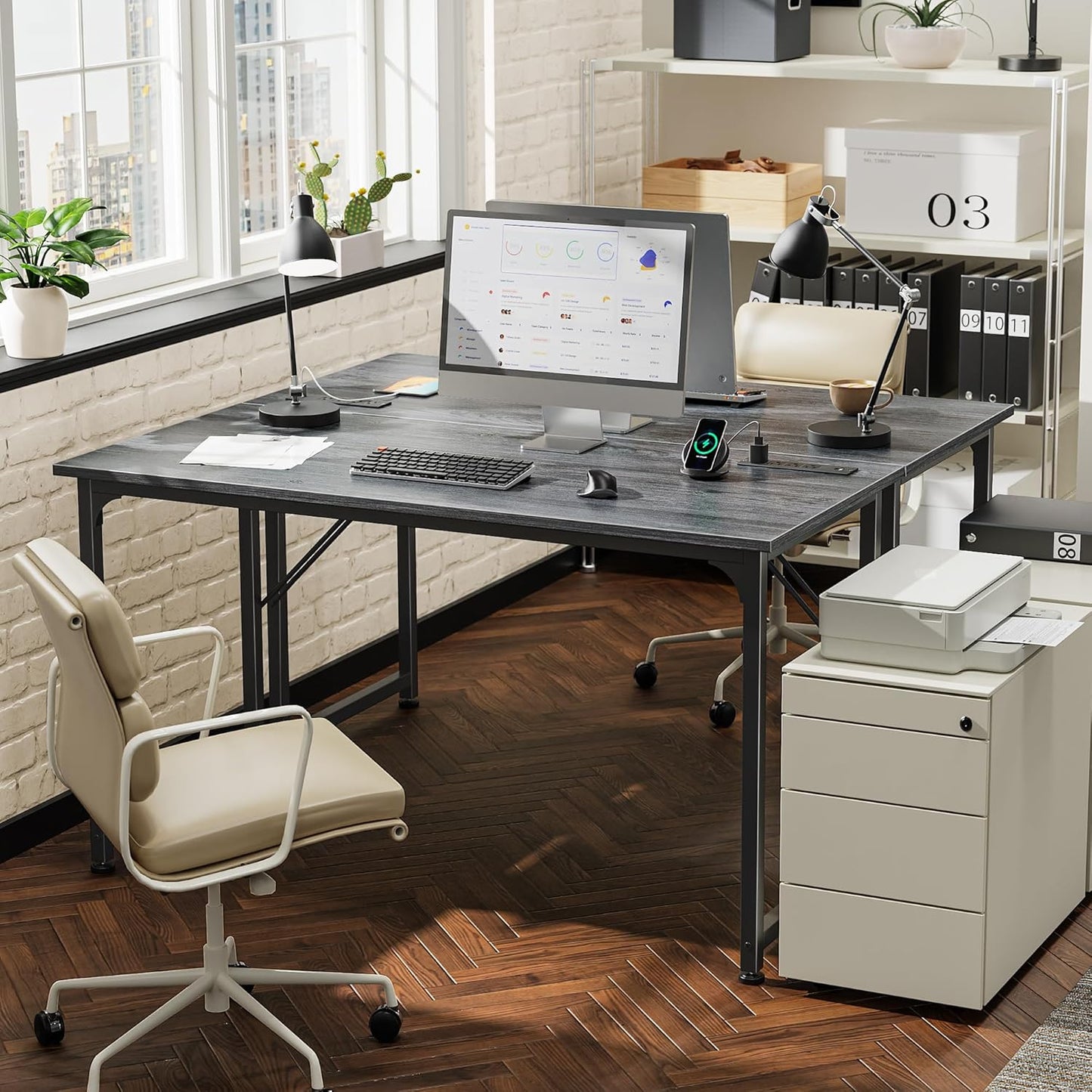 PRAISUN 47 X 20 Inch Office Computer Desk with Power Outlets and USB-C Port, Larger Gaming Desk, for Home Office, Study, Bedroom, Writing Work from Home Table, Metal Frame, Grey