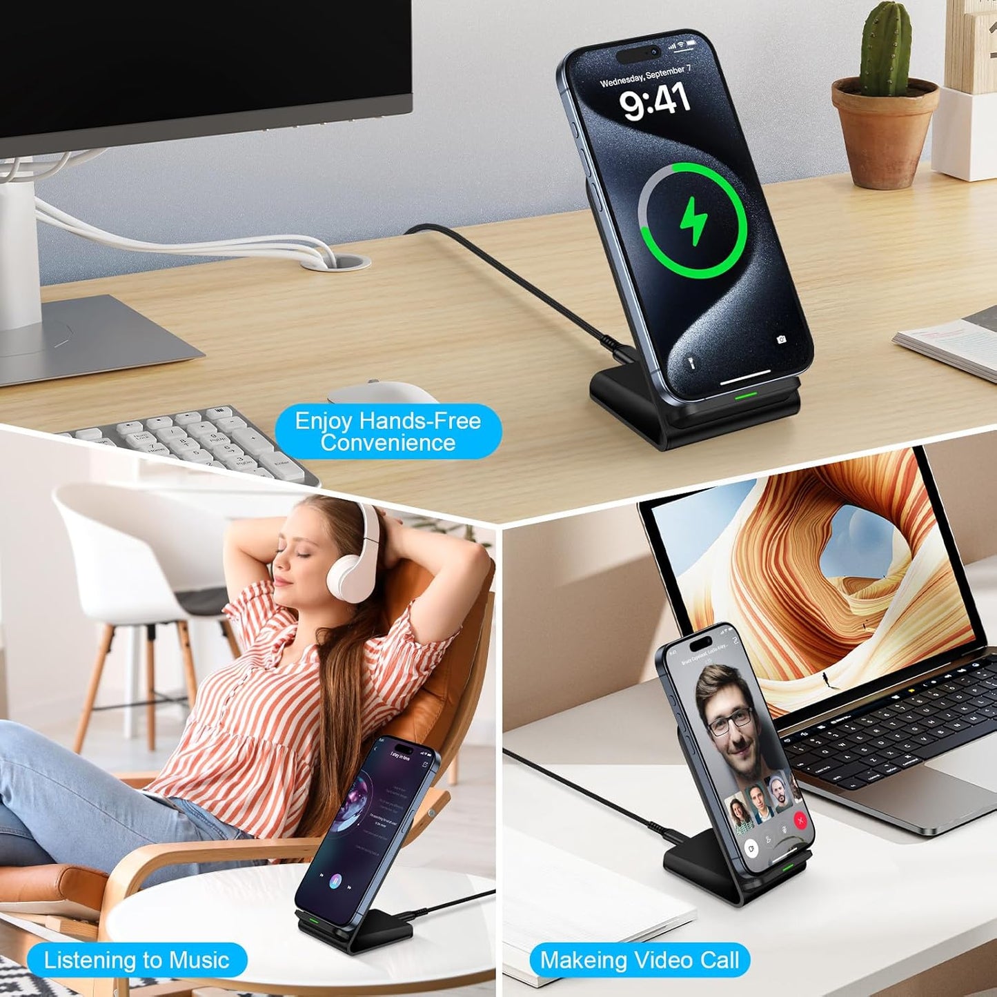Samsung Wireless Charger Fast Charging Stand Desk Phone Charger Stand Android Charging Station for Samsung Galaxy S24 Ultra S24+ S24 S23 FE S22 S21 S20 S10 S9 S8,iPhone 15 Pro Max Plus 14 with Adapter