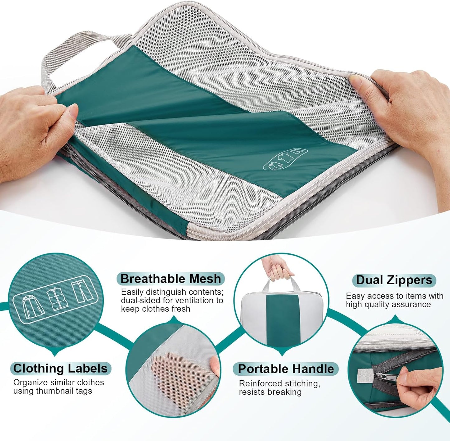 10 Set Compression Packing Cubes for Travel Essentials,Compressible Expandable Packing Cubes for Suitcase,OlarHike Luggage Garment Bags for Travel,Handy Helper for Organizing Clothes(Dark Blue Green)