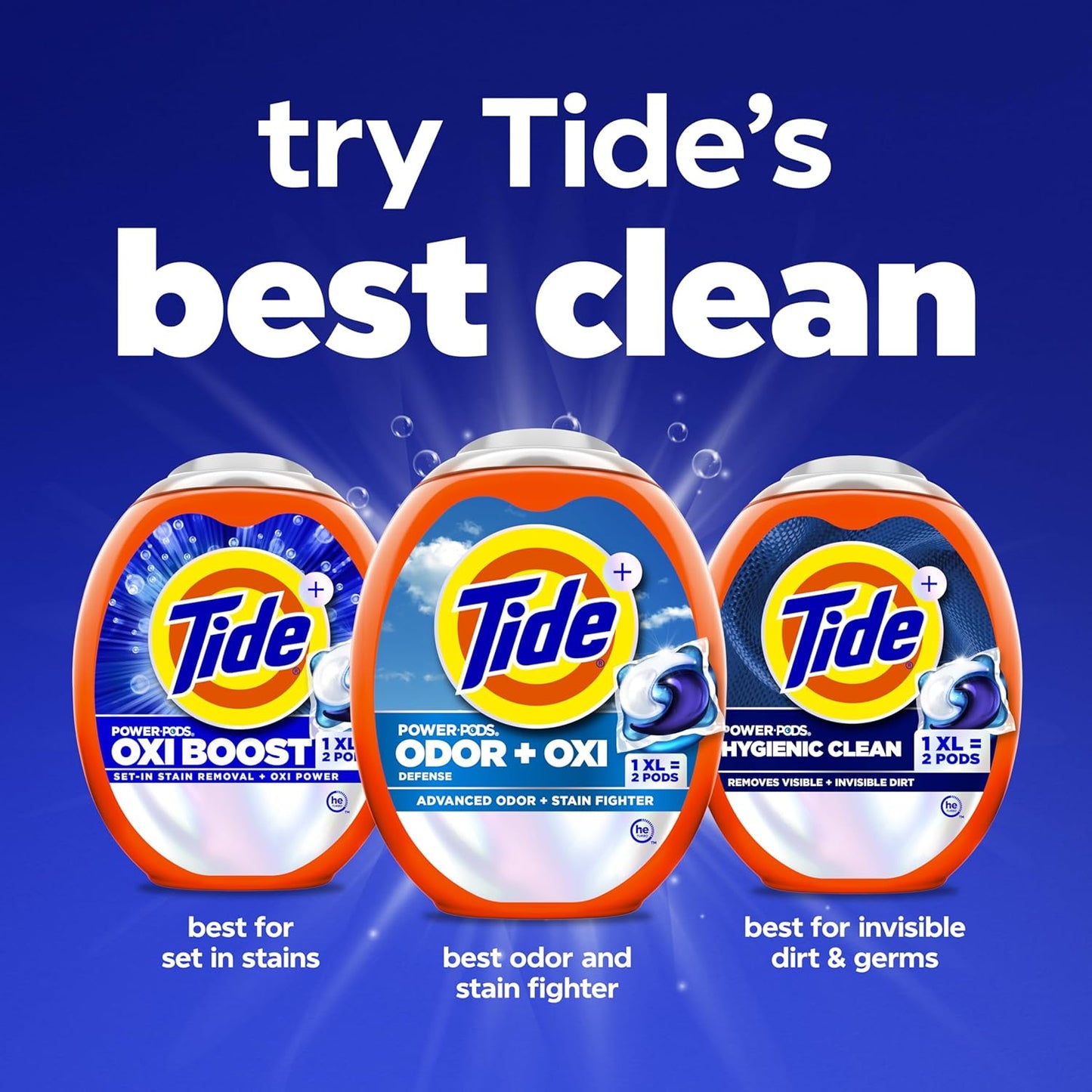 Tide Odor Defense + Oxi Laundry Detergent Pacs, Original Scent, 45 Count, Advanced Odor + Stain Fighter