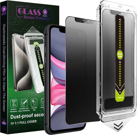 2 Pack Matte Privacy Anti-Spy Screen Protector for iPhone 11/XR (6.1-Inch),9H Tempered Glass,Anti-Glare,Full Coverage,Anti-Fingerprint,Auto Dust Removal,Bubble-Free