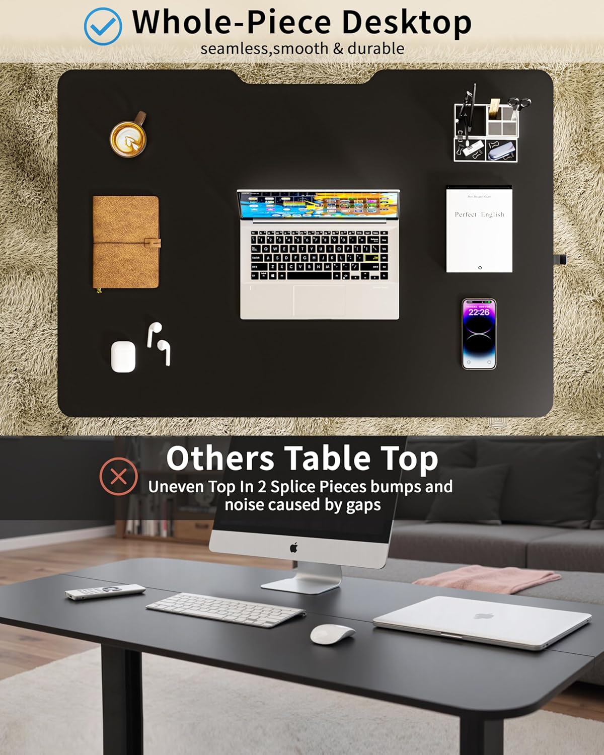 Okin Small Electric Standing Desk, 36 x 24 Inches Whole Piece Height Adjustable Desk, Black Sit to Stand Desks Computer Workstation for Home Office