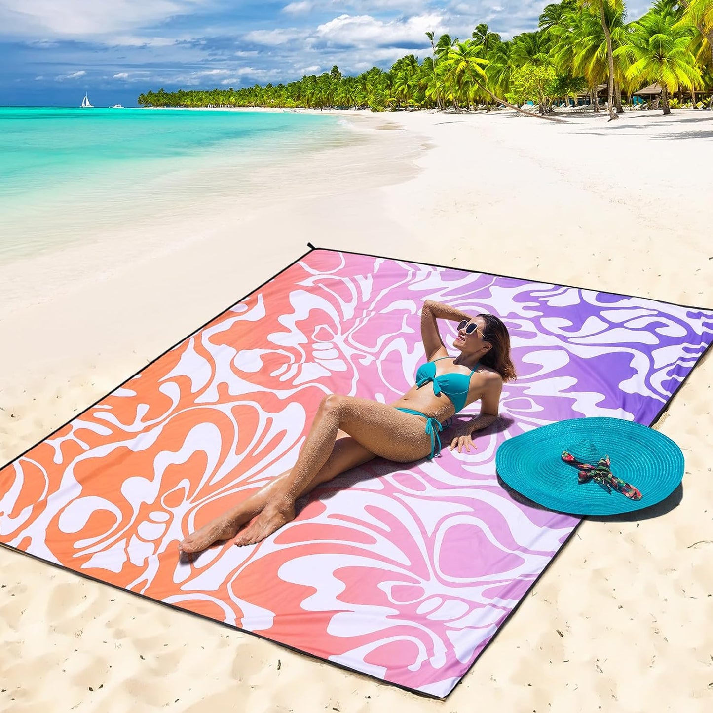 WIWIGO Beach Blanket Waterproof Sandproof Beach Mat 79" X 83"/10'x9'for 2-8 Adults Quick Drying Outdoor Picnic Mat Beach Accessories for Travel, Camping, Hiking