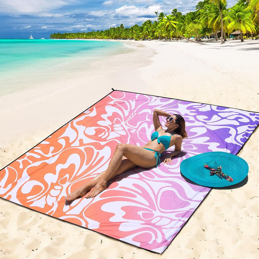 WIWIGO Beach Blanket Waterproof Sandproof Beach Mat 79" X 83"/10'x9'for 2-8 Adults Quick Drying Outdoor Picnic Mat Beach Accessories for Travel, Camping, Hiking