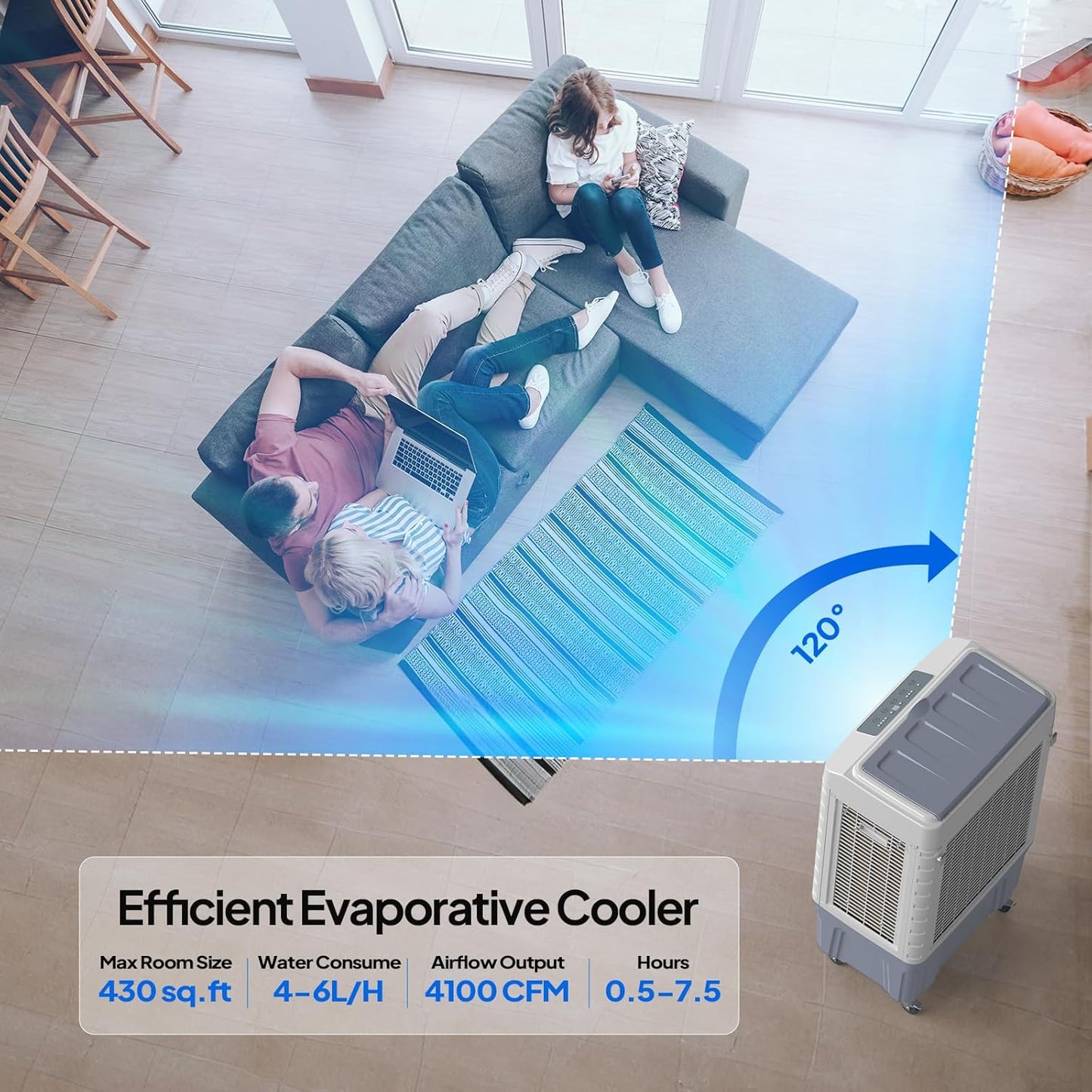 ROVSUN 4100CFM Portable Air Cooler, 13.2Gal/50L Evaporative Swamp Cooler, 3-IN-1 Cooling Fan with Remote Control, 3 Speeds, 7.5H Timer & 4 Ice Box, Humidifying Oscillating Fan for Indoor or Outdoor