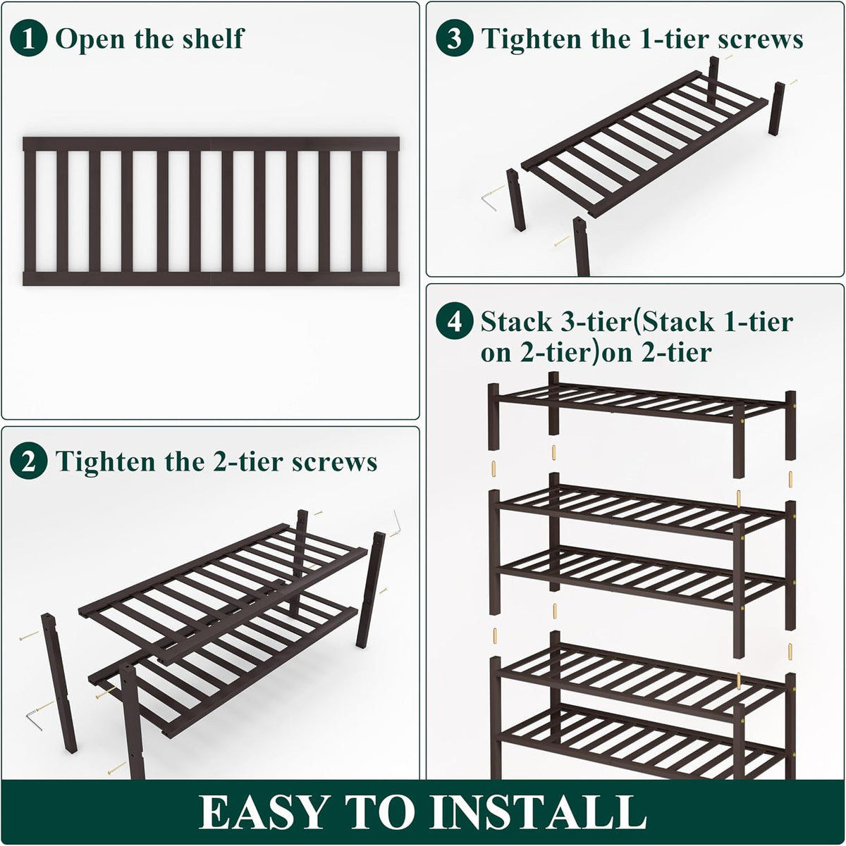 Smiry Bamboo Shoe Rack, 12 Vertical Slats, 5 Tier - 26.8" Wide, Brown