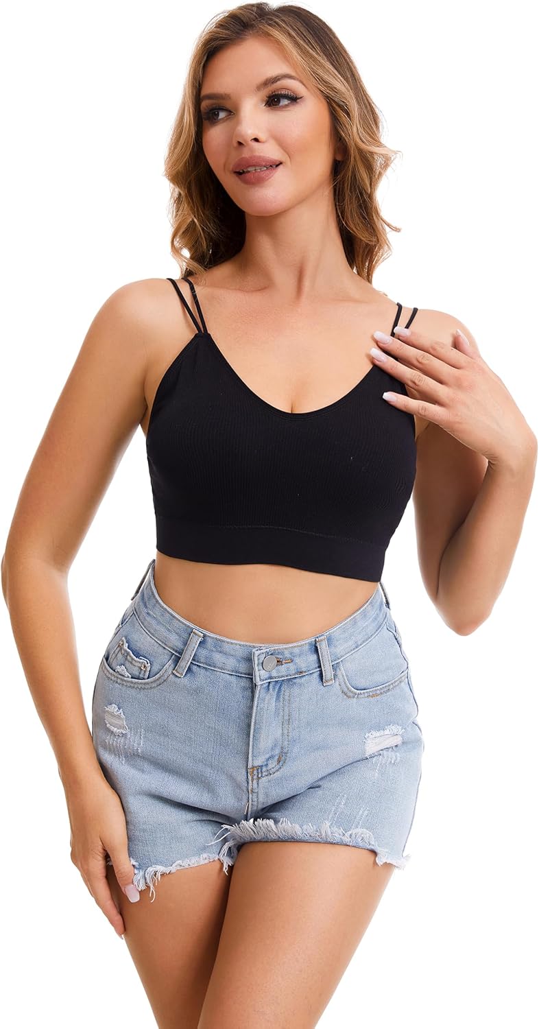 BQTQ 6 Pcs V Neck Bralettes for Women Padded Bralette with Straps Seamless Bra
