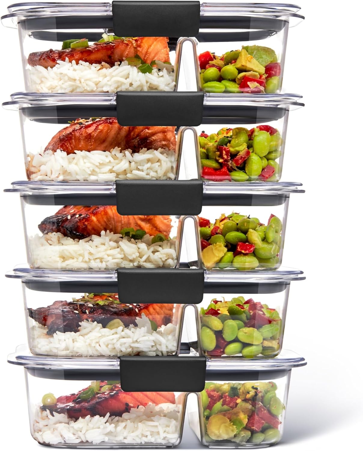 Rubbermaid Brilliance BPA-Free Food Storage Containers Multi Pack, 1.3 Cup Plastic Containers with Lids, 5 Pack, Leak Proof, Microwave & Dishwasher Safe