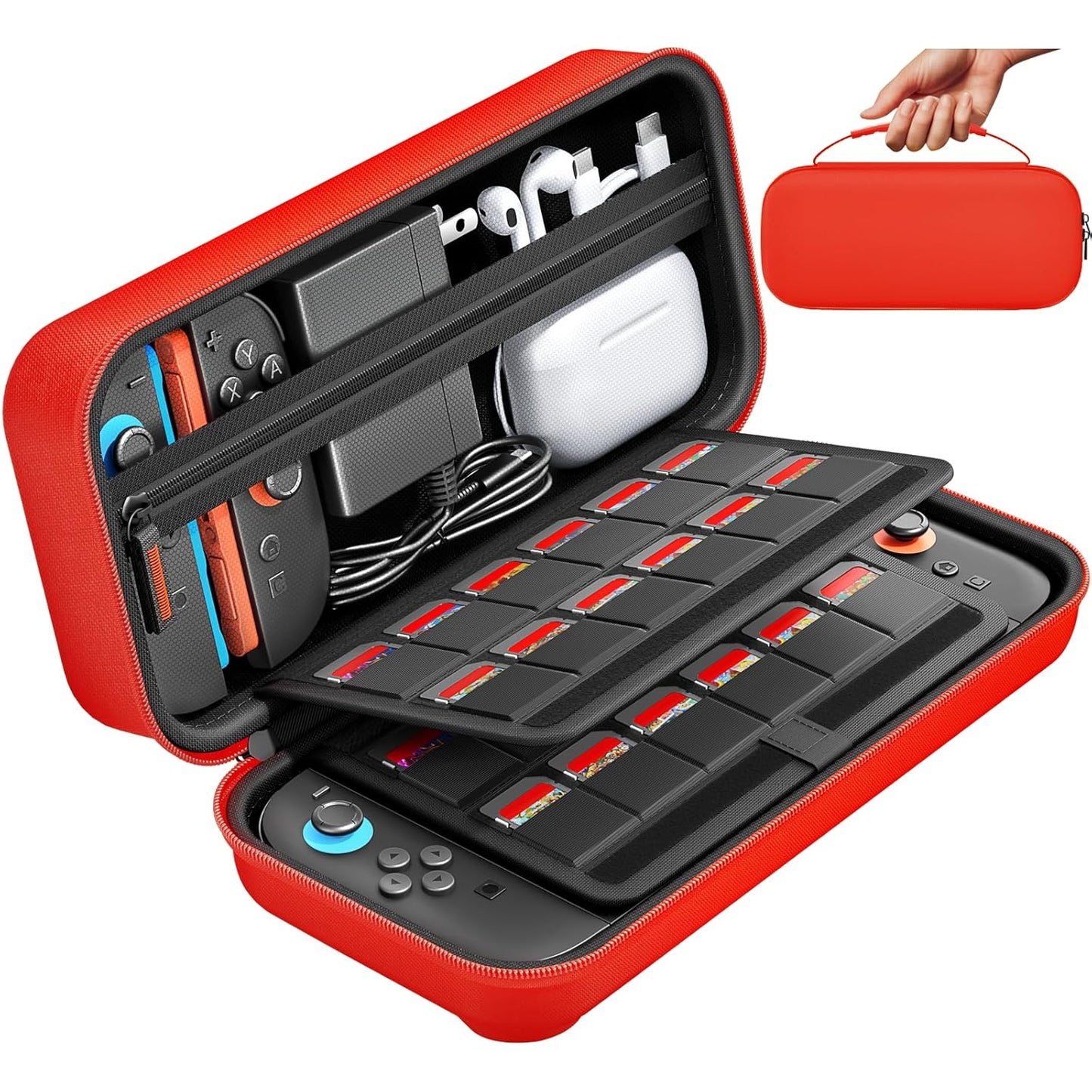 daydayup Switch Carrying Case Compatible with Nintendo Switch 2, with 24 Games Cartridges Protective Hard Shell Travel Carrying Pouch DS Case Red