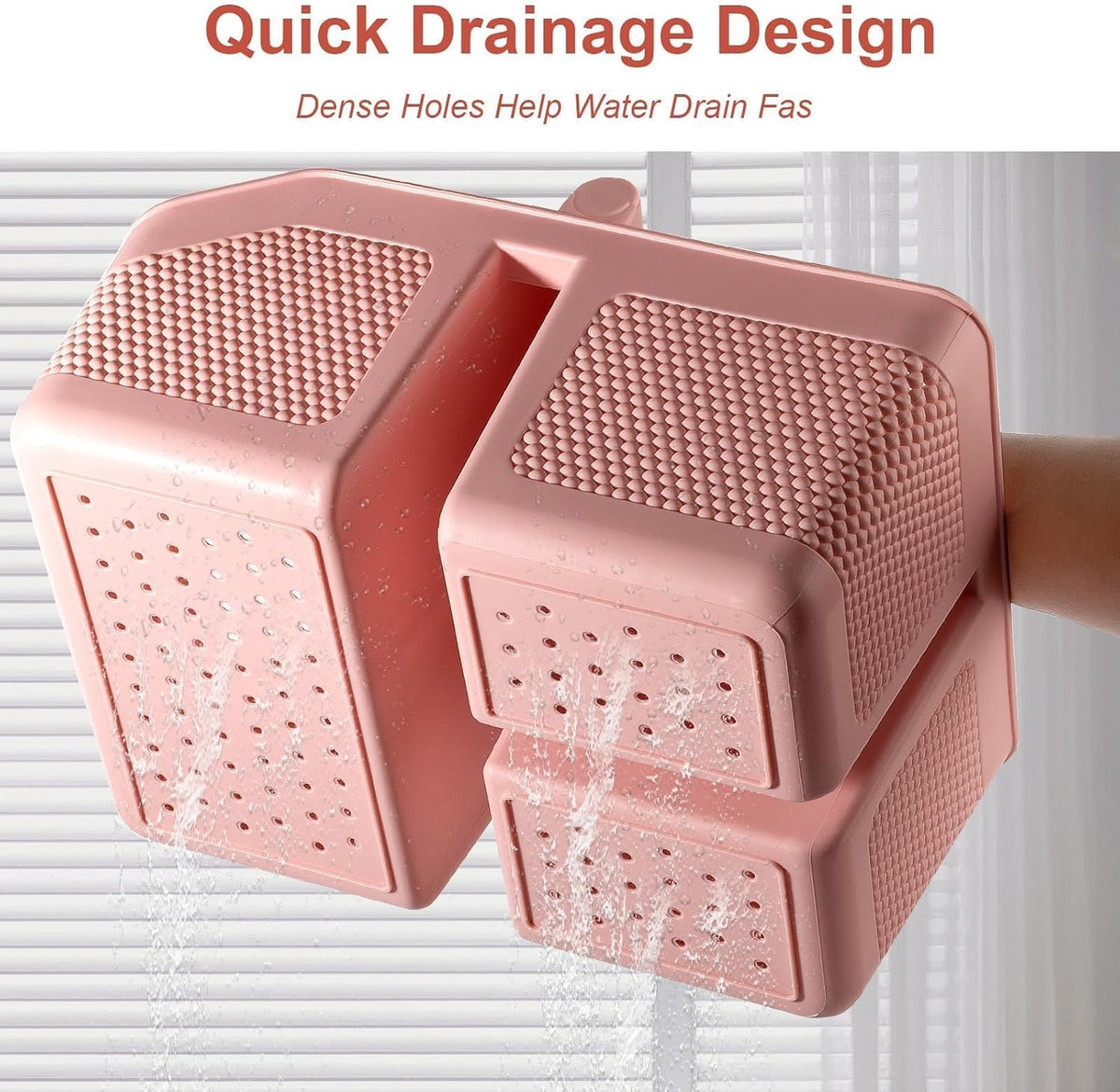 rejomiik Shower Caddy Portable with Bamboo Handle, Plastic Basket Cleaning Caddy Organizer Storage Tote for Bathroom, College, Dorm Room Essentials, Pink