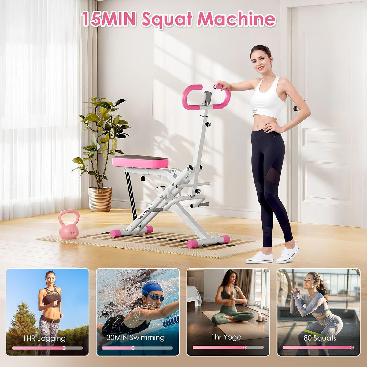 DlandHome Squat Machine, Squat Rowing Machine with Adjustable High-Strength Resistance Band for Home Gym, Foldable Leg Glute Trainer for Full Body 330lbs