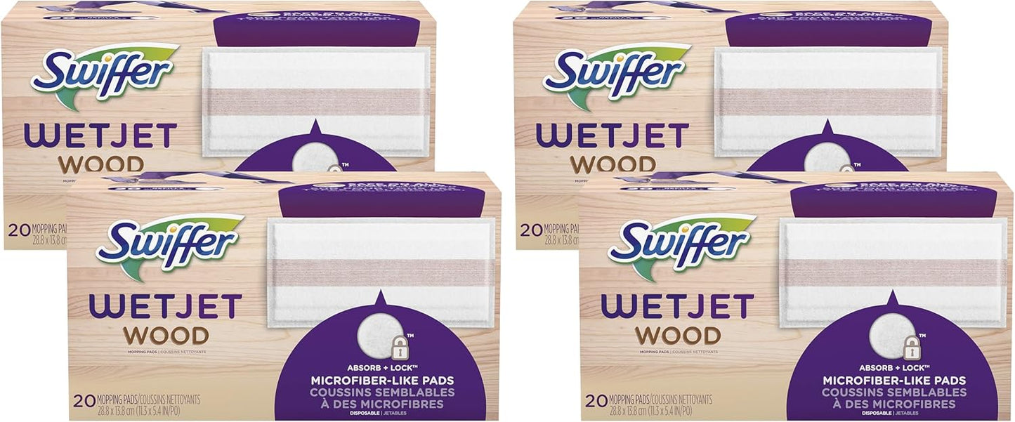 Swiffer WetJet Hardwood Floor Cleaner Spray Mop Pad Refill, Bathroom Cleaning Supplies, Hardwood Floor Cleaner, Multi Surface, 24 Count