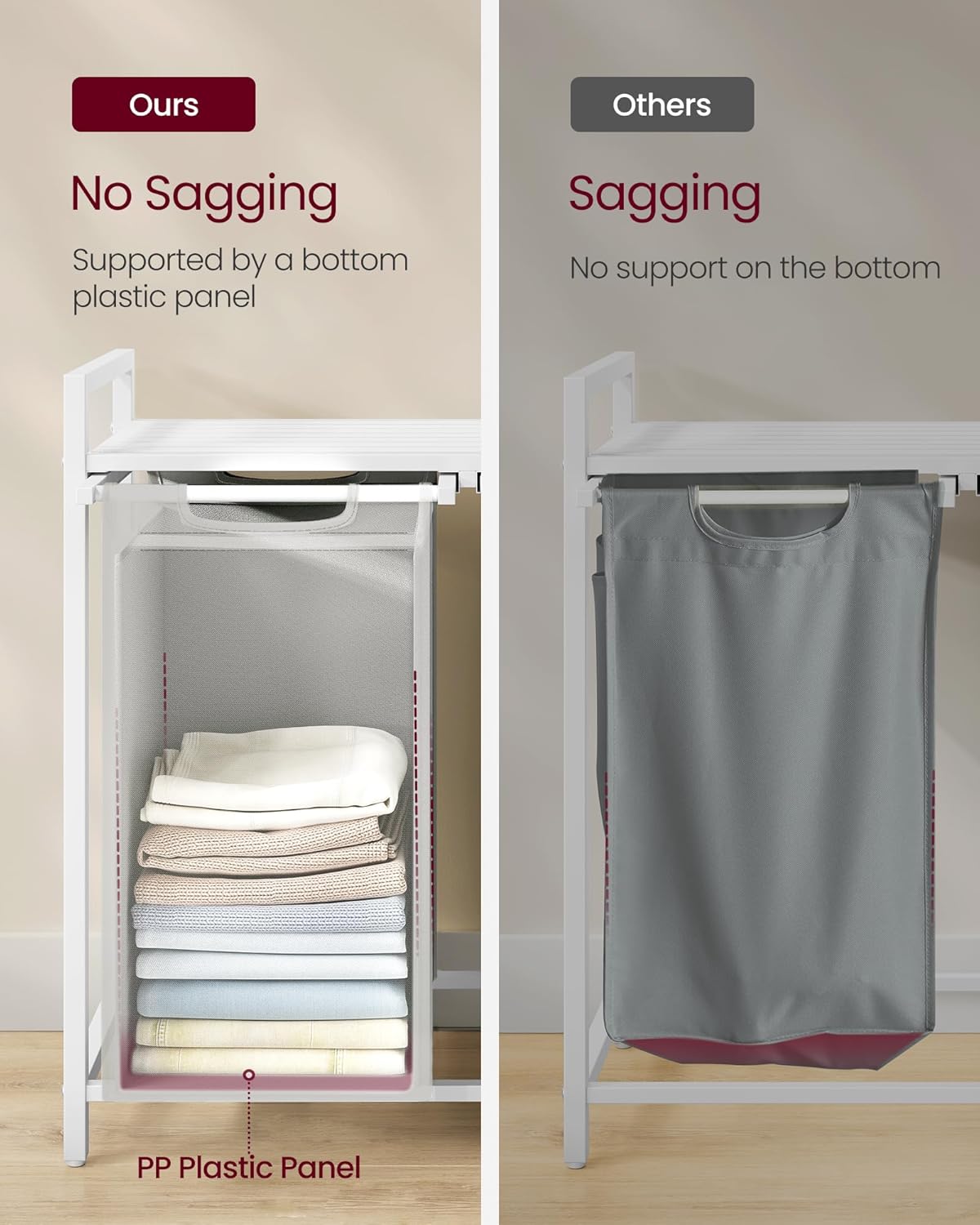VASAGLE Laundry Hamper, Laundry Basket, Laundry Sorter with 2 Pull-Out and Removable Bags, Shelf, Metal Frame, 2 x 12.1 Gallons (46 L), 28.8 x 13 x 28.4 Inches, Slate Gray and Cloud White UBLH201W11