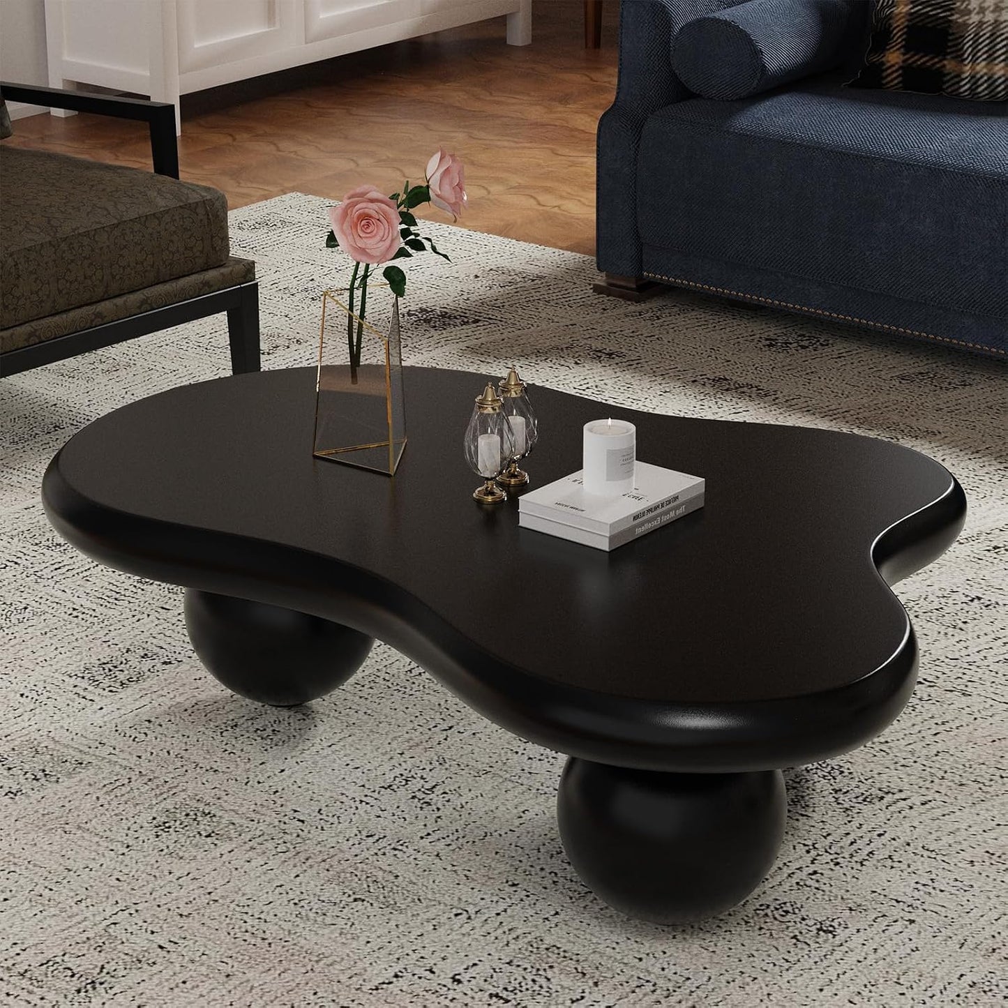 Cloud Coffee Table (D Black 46.06in) | Cute Irregular Tea Table with Large Tabletop, Cloud Shape Modern Accent Cocktail Table for Living Room, Office, Home Decor
