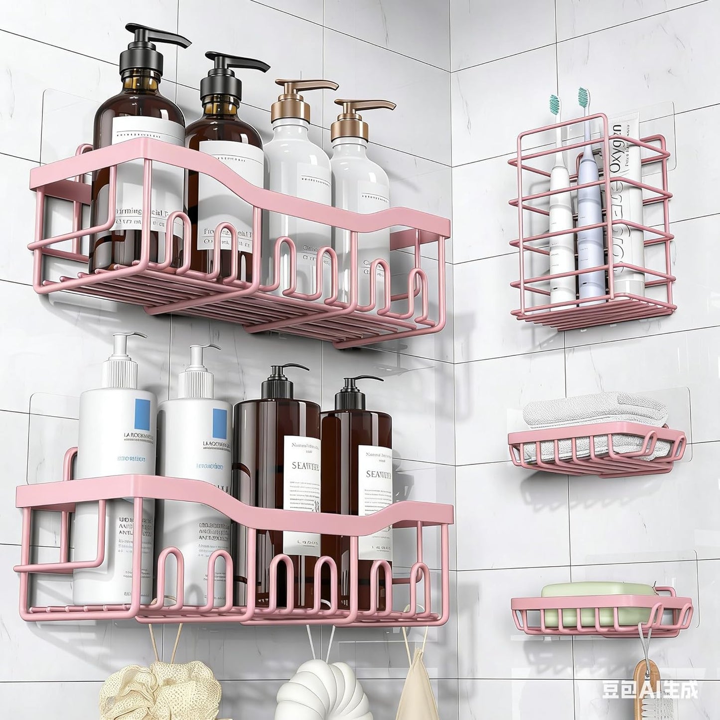 EUDELE 5-Pack Rustproof Stainless Steel Shower Caddy – No Drill Adhesive Bathroom Organizer with Large Capacity, Spacious Shower Shelves for Inside Shower, Kitchen & Home Decor Storage-XL Size