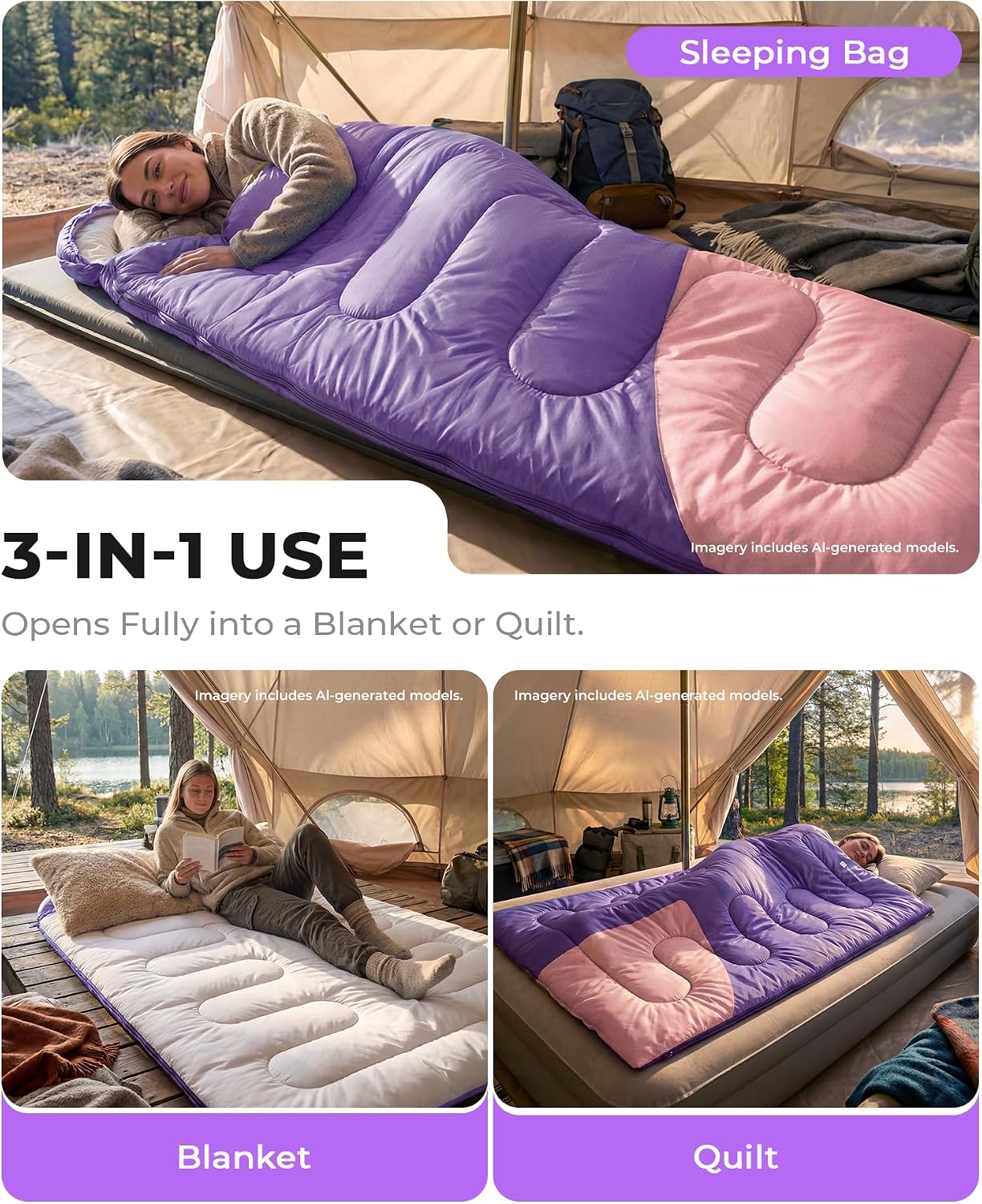 Sleeping Bag for Adults Warm Weather, Compact Lightweight Backpacking Sleeping Bag with Compression Sack, Camping Essentials Gear for Hiking Travel Climbing Outdoor & Indoor Use