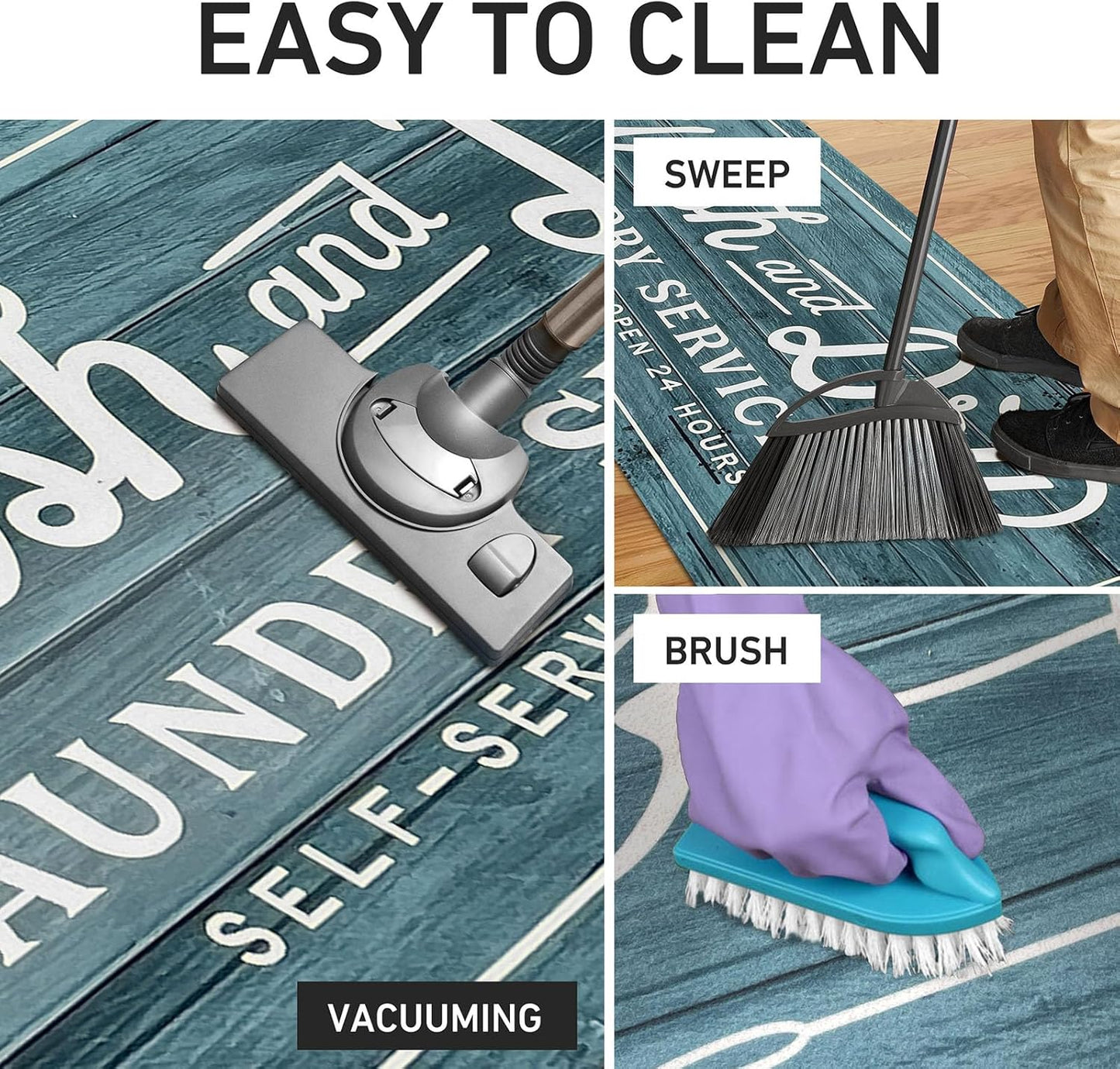 KOZYFLY Laundry Room Rug Runner 20"x48" Non Slip Kitchen Rugs Washable Laundry Room Mat Waterproof Mudroom Floor Carpet Runner Farmhouse Decor, 1.7x4ft, Cyan, Wash and Dry